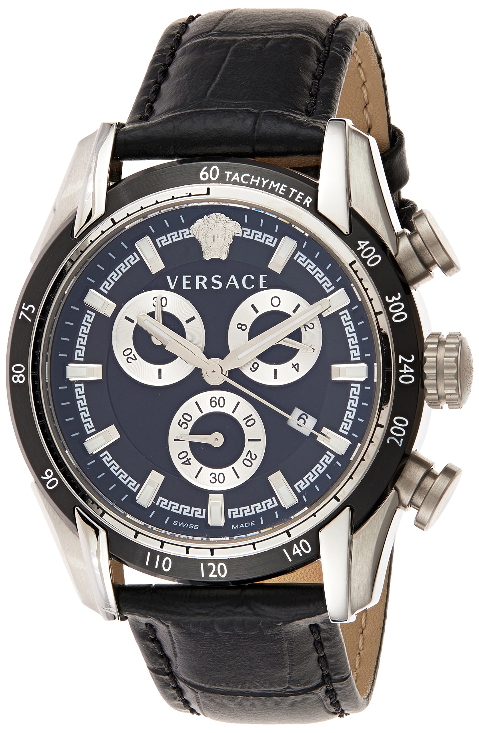 VersaceVE2I00121 Chronograph Leather Quartz Watch for Men, Black