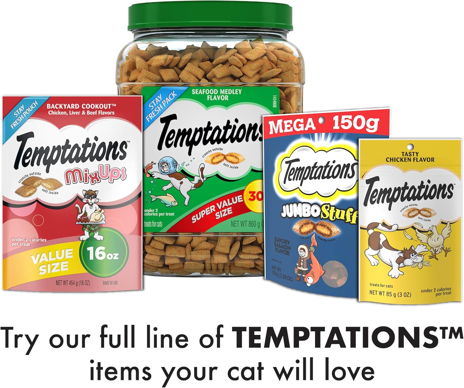Temptations Classic Crunchy and Soft Cat Treats, Blissful Catnip, Multiple Sizes
