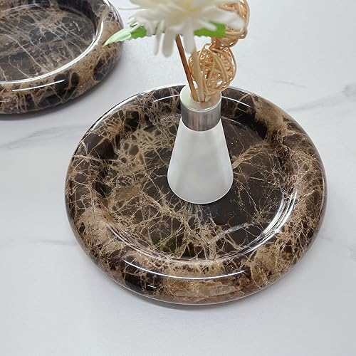 Miniatura 4 de Bandeja redonda de mármol natural para tocador, bandeja decorativa para mesa de café, baño, dormitorio (red de café)