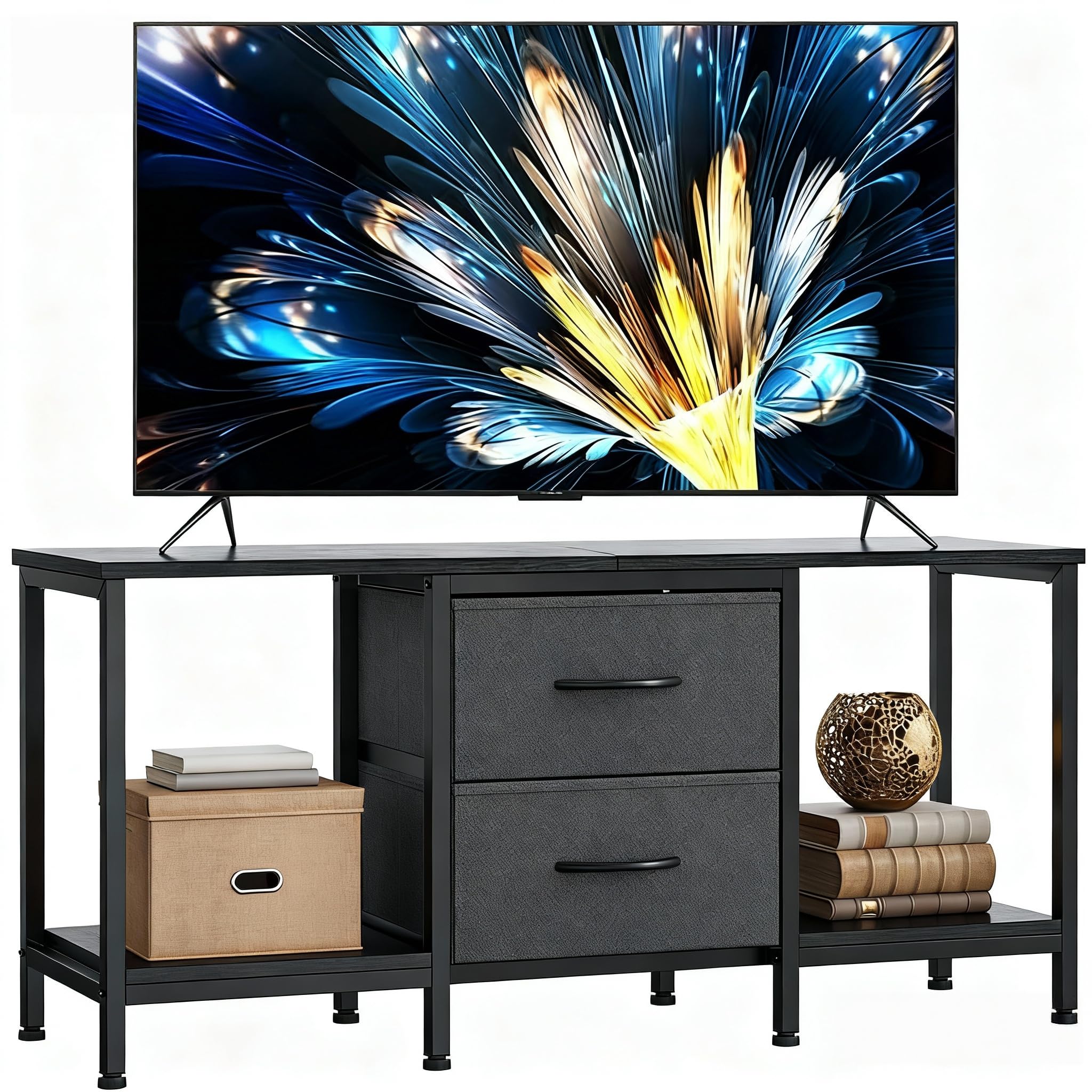 YITAHOME Mobile TV fino a 47 pollici, mobile TV con 2 cassetti in tessuto e 2 ripiani aperti, 110 x 30 x 50 cm, cassettiera per soggiorno, sala d'intrattenimento, mobili per camera da letto, telaio in