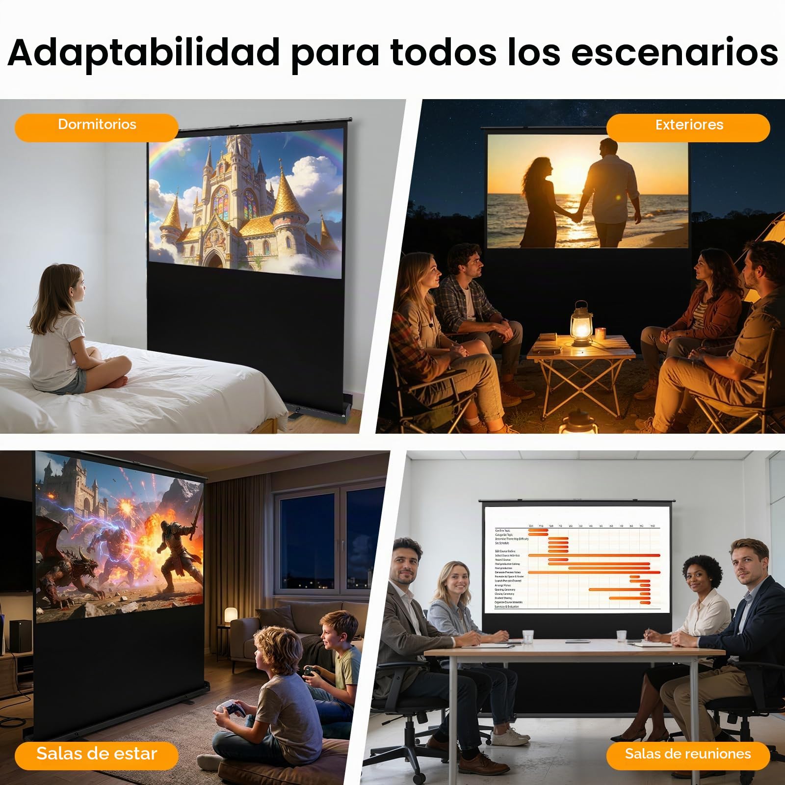Pantalla de proyección, Proyector de enrollado, Pantalla de proyección 4K, Pantalla de cine en casa con 160° de gran angular y 1,2 de ganancia, Pantalla de fibra de vidrio estable para