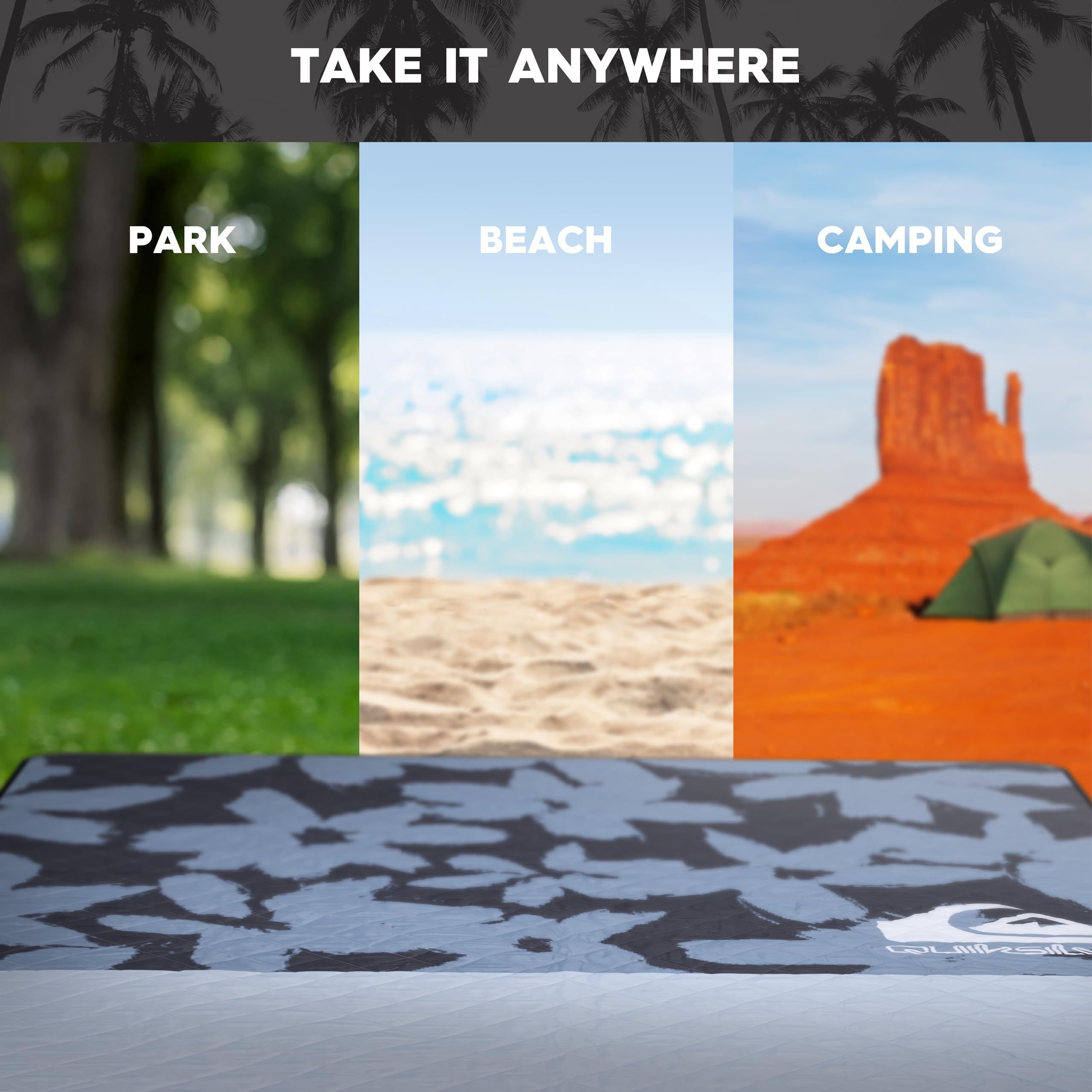 Quiksilver Tapis de Plage Anti-Sable – Grande Couverture de Pique-Nique en Plein air résistante à l'eau, Tapis léger et Pliable pour la Plage, Le Camping, Le Parc ou Les Voyages – Convient pour 4 à 6