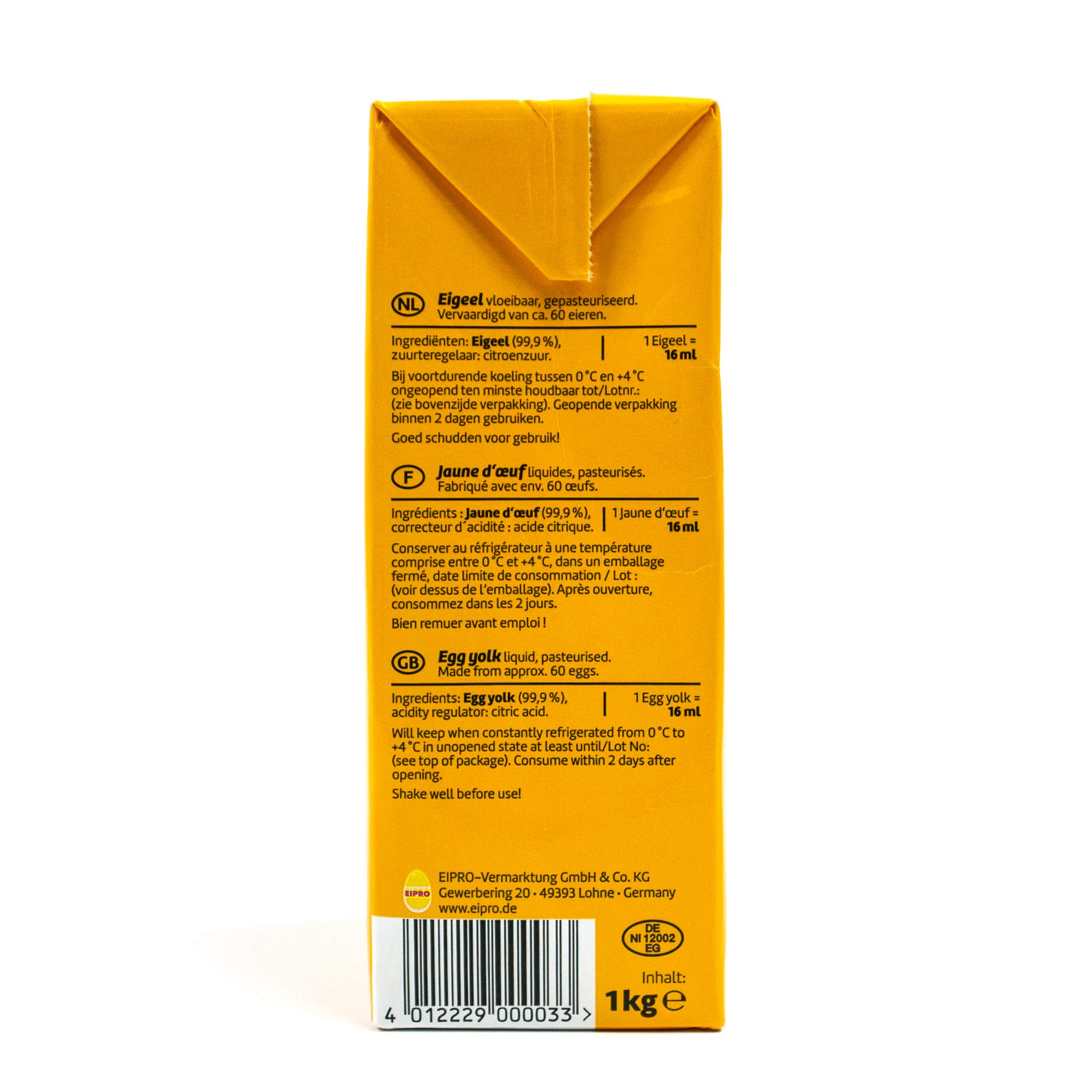 Eifix - 5er Pack Eigelb flüssig hergestellt aus ca. 60 Eiern 1 kg Packung - Eipro flüssiges Eigelb ohne Konservierungsstoffe (pasteurisiert)