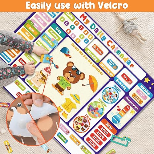 Miniatura 4 de My Daily Calendar - Tabla de fieltro para niños preescolares, centro de aprendizaje de tiempo en círculo, todo sobre actividades de hoy, vestido de