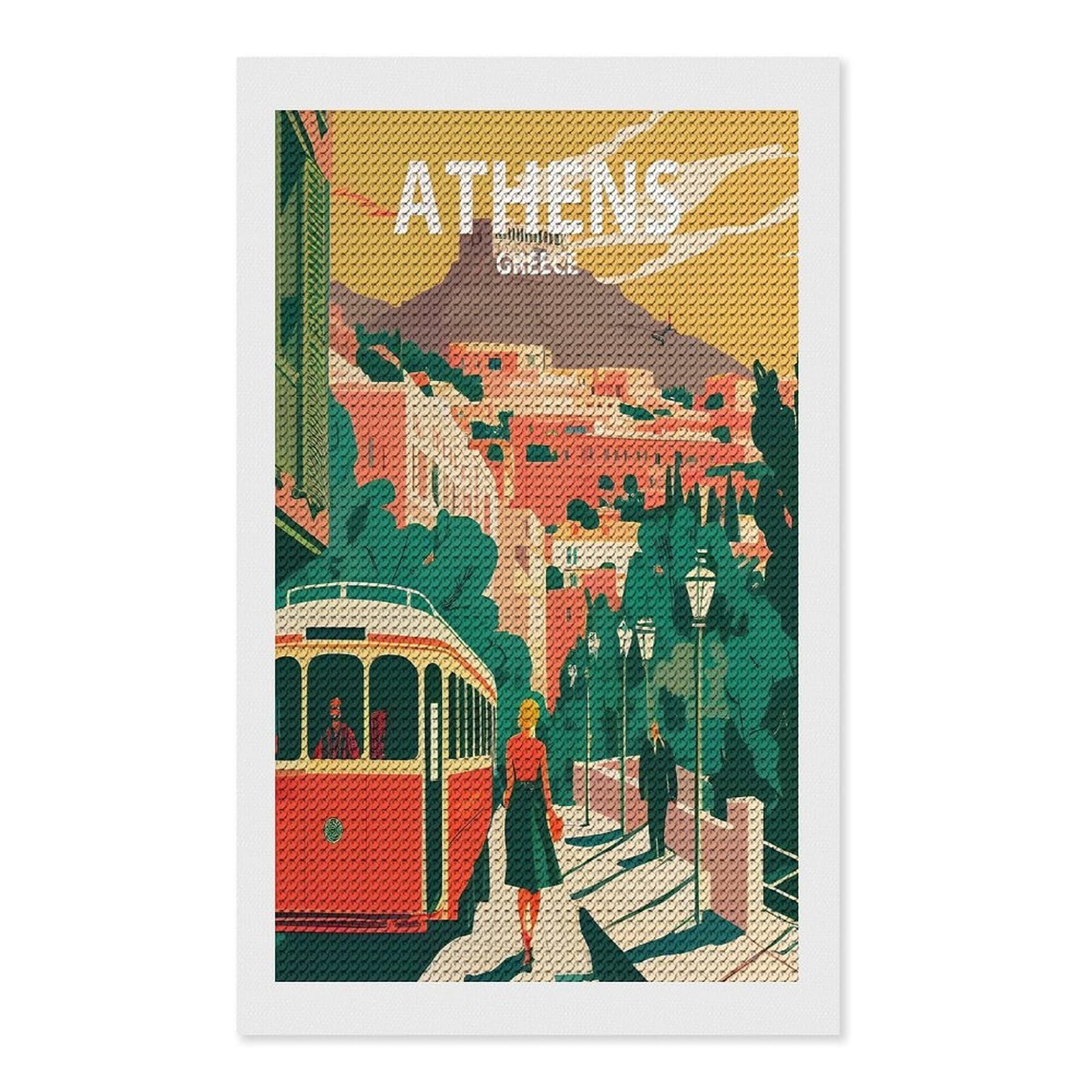 Junmoney Athens Retro Diamond Painting Canvas Set 12"x20", with Tool Kit, Easy to Enjoy, Home Wall Decor, Thoughtful Handmade Gift