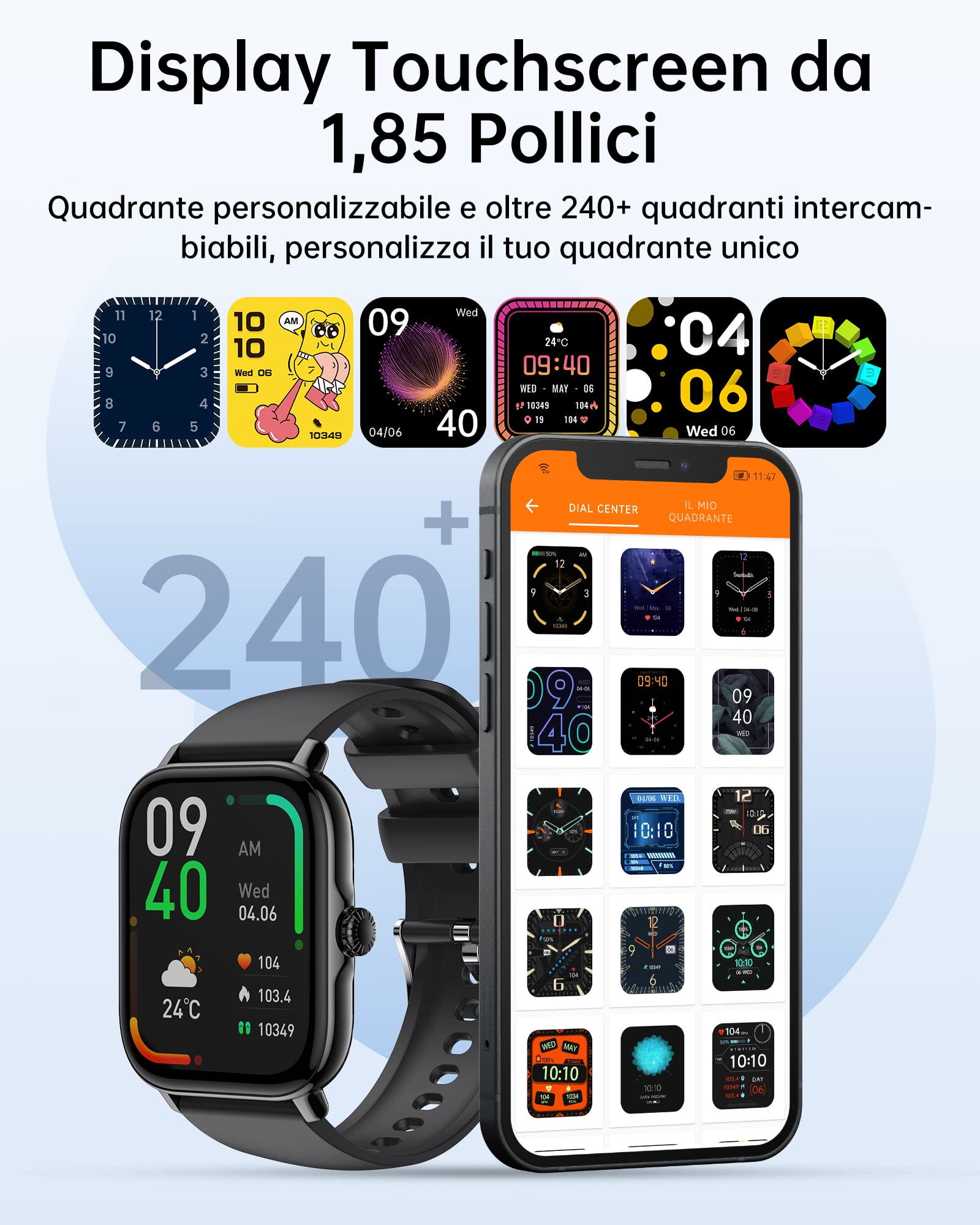 LLKBOHA Smartwatch-Uomo-Donna - 1,85'' Schermo Orologio Smartwatch con Chiamata Bluetooth,Contapassi, Cardiofrequenzimetro, 111+ Modalità Sport, Orologio Fitness per Android iOS