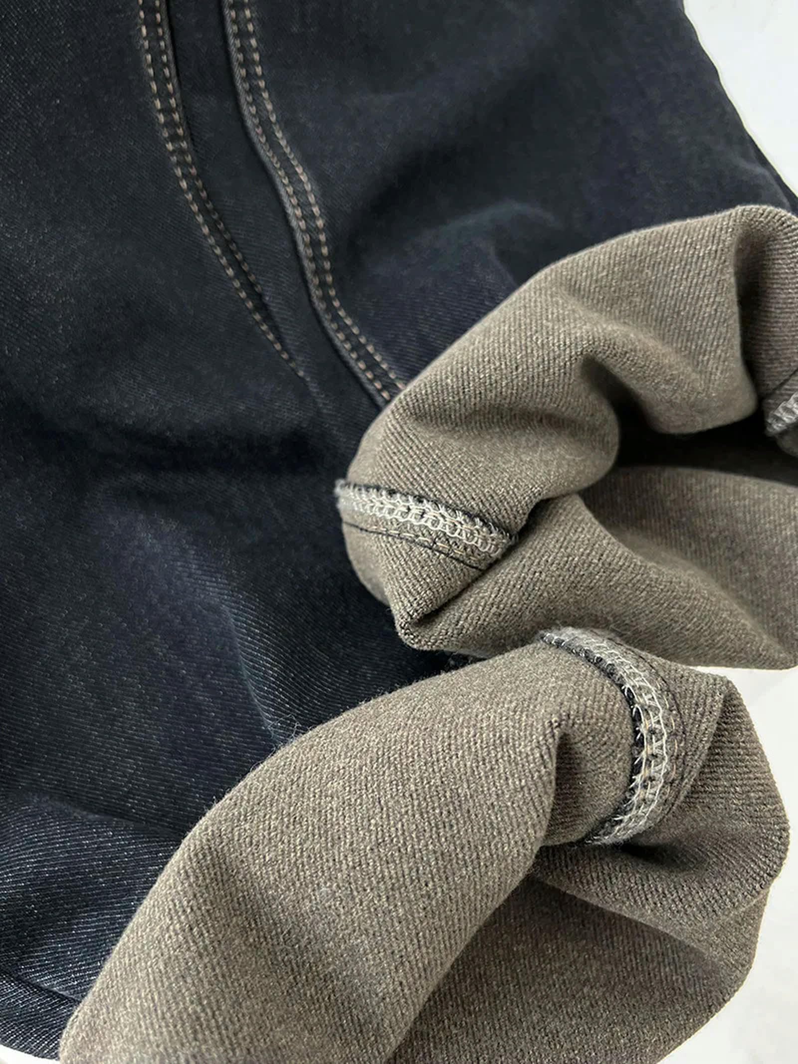 Pantaloni a Gamba Larga in Denim Autunno e Inverno Jeans Gamba Dritta Allineati in Vello da Donna per Le Donne Pantaloni di Denim con Vita Alta- Blu Nero-XL