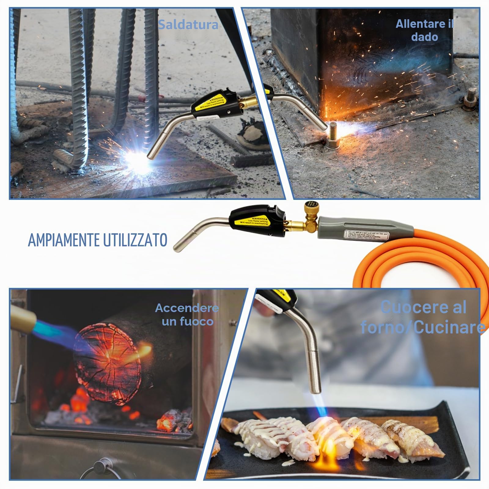 Torcia a gas Gotrain, torcia a propano con tubo da 1,5 m e valvola di fiamma regolabile, punta in ottone, interfaccia CGA600 per saldatura, accensione, barbecue