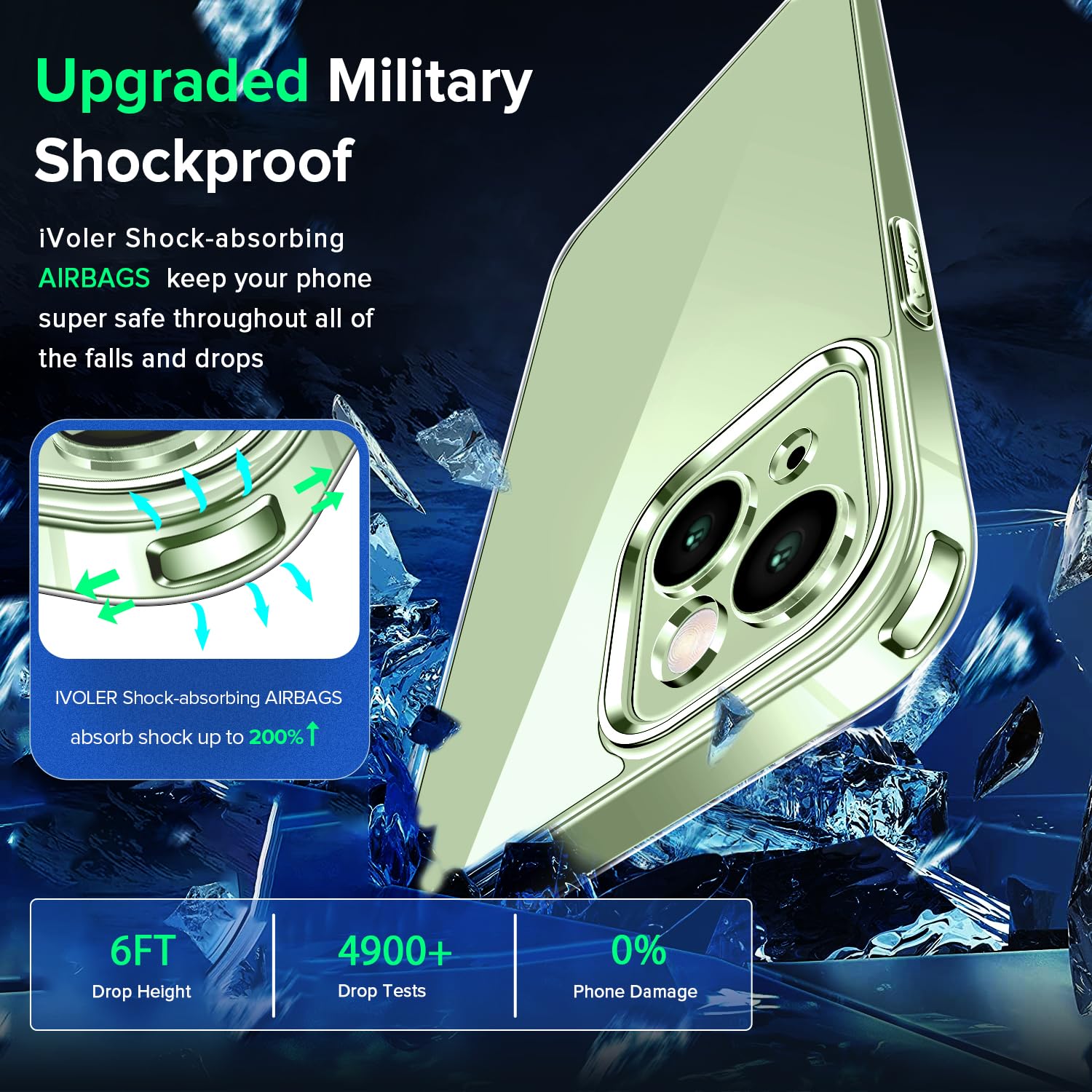 iVoler 3 in 1 Cover per iPhone 15 6.1 Pollici con 2 Pezzi Pellicola Vetro Temperato, [Non Ingiallente ] [Antiurto di Grado Militare] [Protezione Fotocamera] Trasparente Sottile Custodia