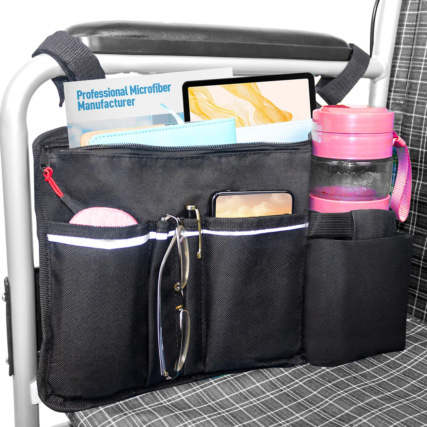 EVEME Wheelchair Side Bag with Cup Holder,Wheelchair Storage Pouch,Wheelchair Pouch Bag,Armrest Accessories for Wheelchair,Rollator,Scooter,Wheelchair