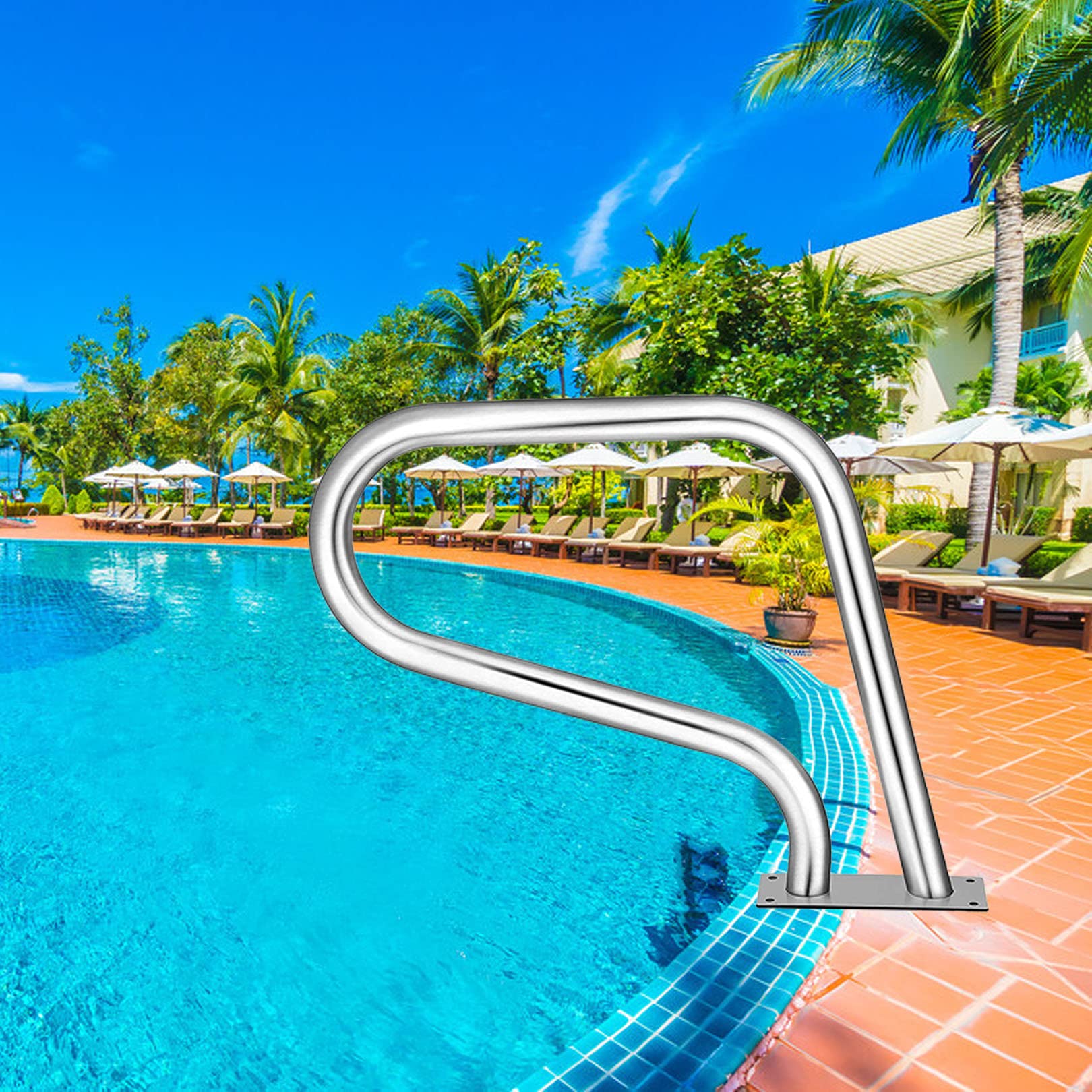 Pool Handrails 1PCS Safety Swimming Pool Handrails, Non-Slip Swimming Pool Handrail, 304 Stainless Steel, Easy Installation