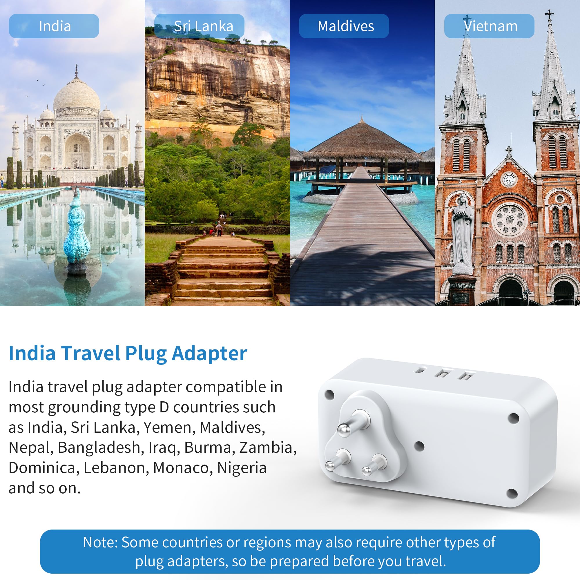 UK to India Plug Adapter, MSCIEN India Travel Adapter with 3 USB (1 USB C), Grounded Charger Travel Adaptor Plug UK to India - Image 3