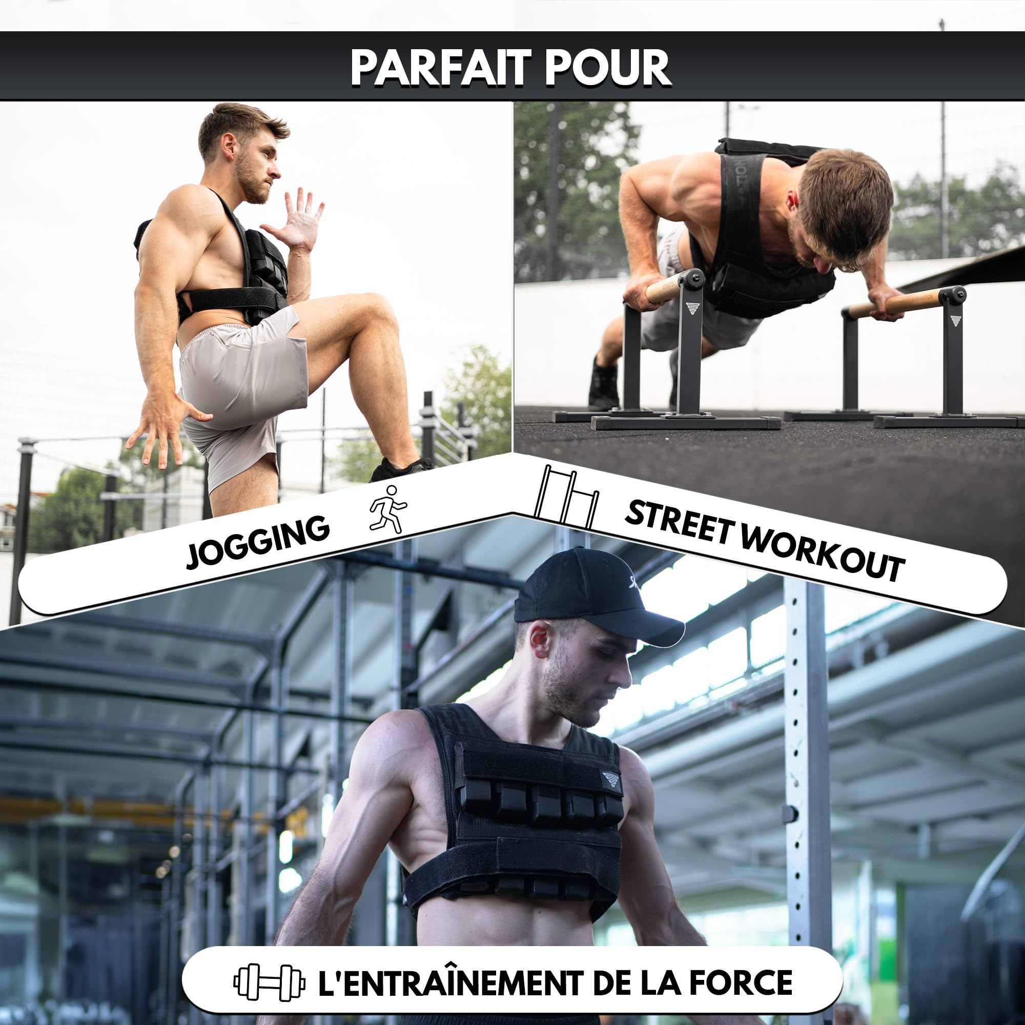 GORNATION Gilet Lesté 10 Kg/20 Kg Ajustable, Veste Lestée Avec Poids Amovibles Pour Calithenics, Musculation, Fitness Et Street Workout, Weighted Vest De Sport Pour Hommes Et Femmes (Noir, 20 Kg