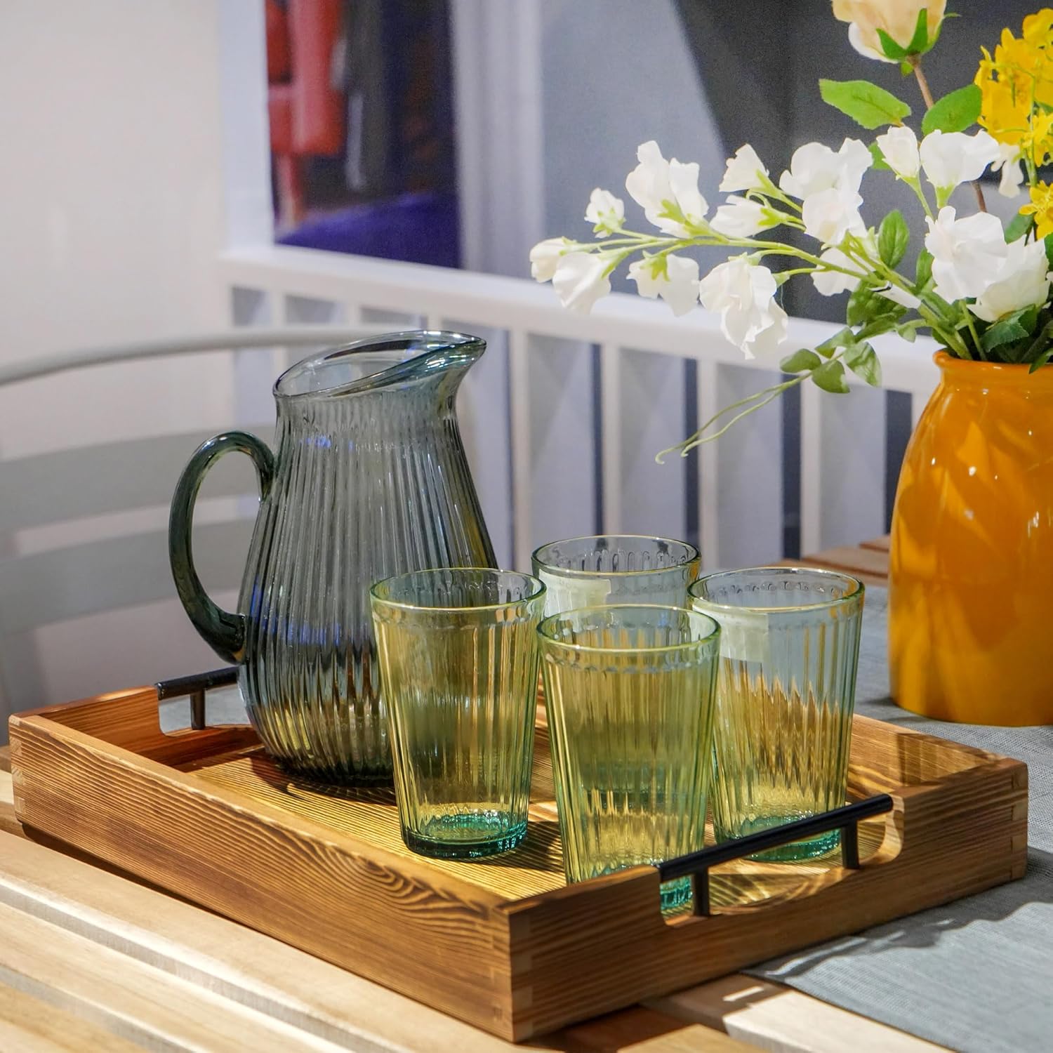 LotFancy ottoman tray serving drinks on sofa