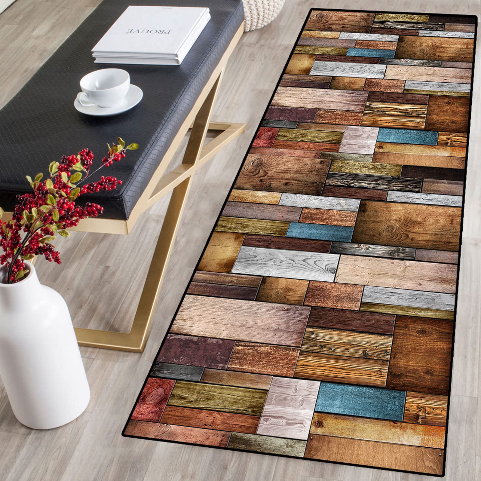 Teppichläufer Modern Küchenläufer Niederflor Flurläufer,Bunter Modern Geometrisch rutschfest Waschbar,für Korridor,Schlafzimmer,Innen Wohnzimmer,Küche - Anpassbar