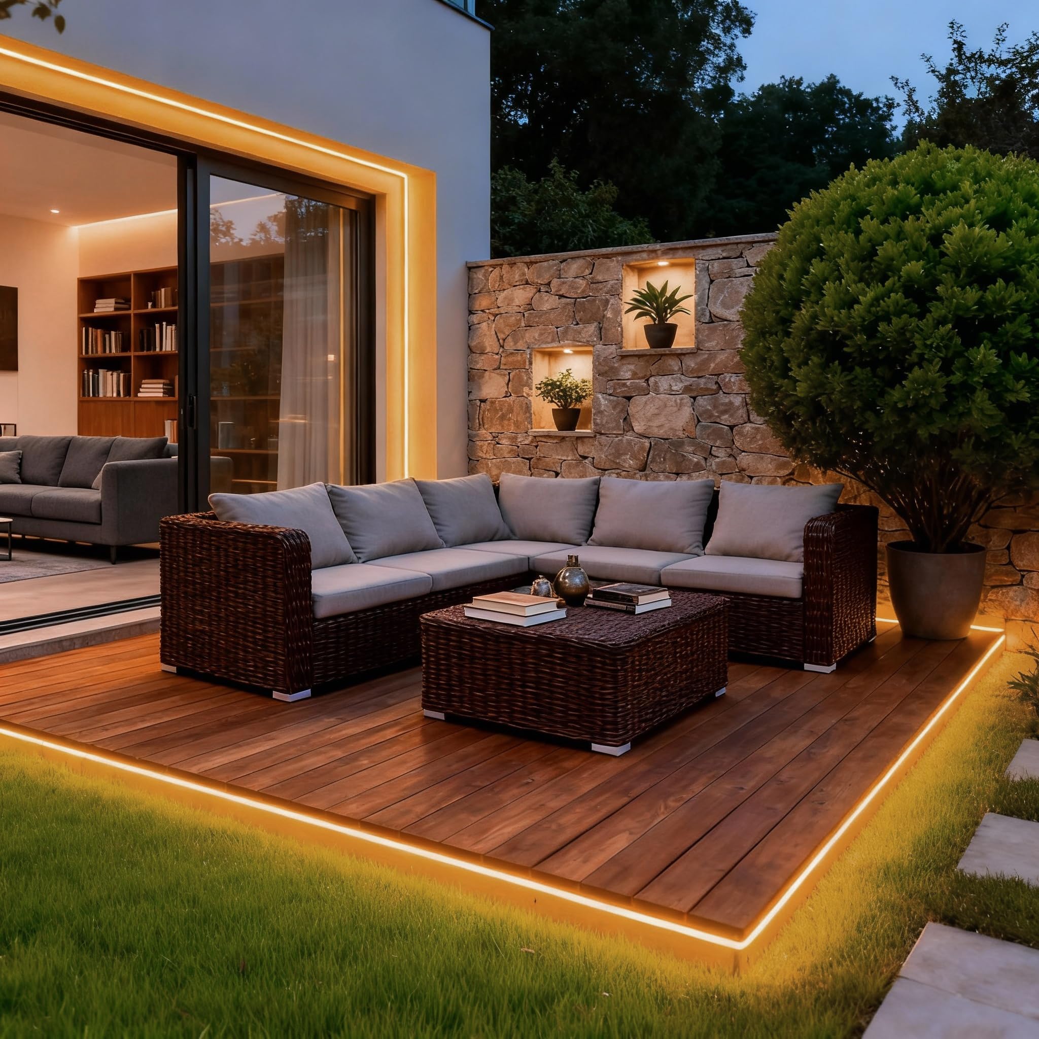 StarryEver Tira LED COB para exteriores, 20 m, 6400, luz blanca cálida, 2700 K, IP67, resistente al agua, regulable, para exterior, cinta de luz LED autoadhesiva, para jardín, balcón, cocina, interior