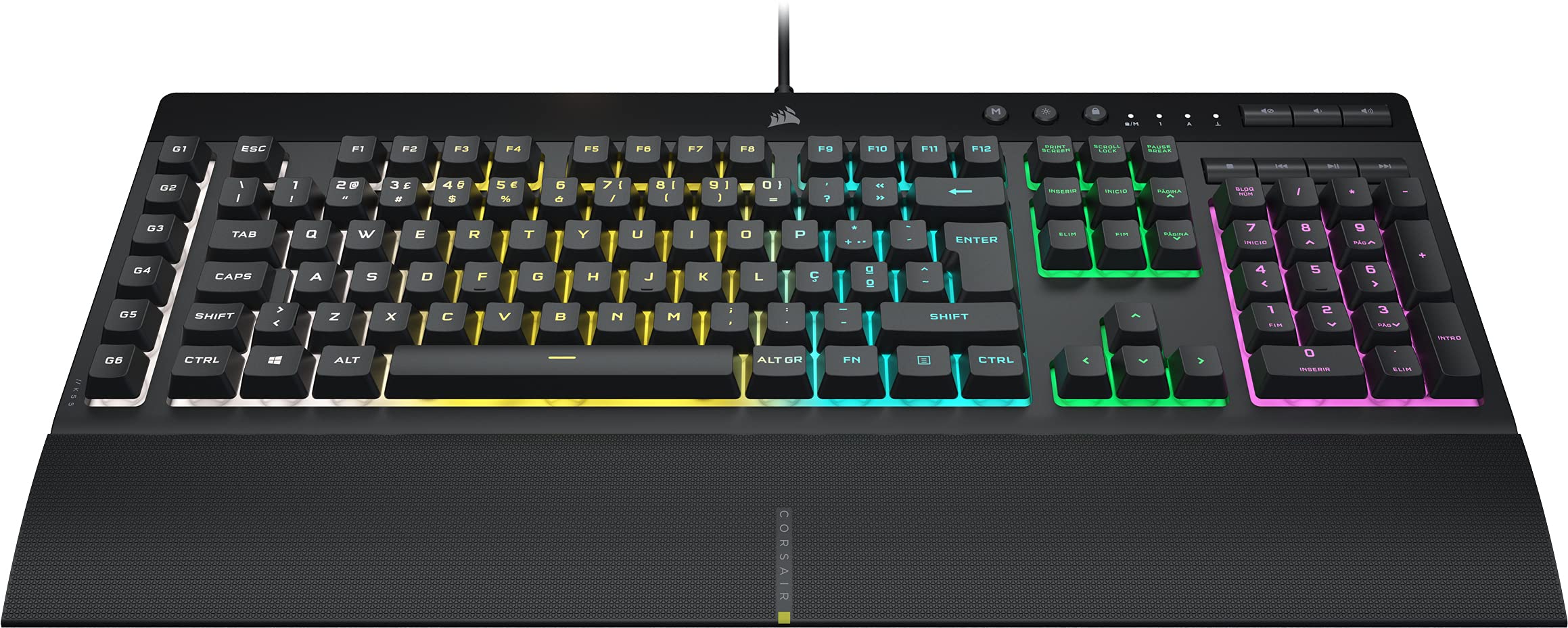 Corsair K55 RGB PRO Teclado para Juegos con Cable y Membrana - IP42 Resistente al Polvo y Las Salpicaduras - 6 Teclas Macro con Integración Elgato - iCUE - QWERTY PORTUGUÉS - PC, Mac, Xbox - Negro