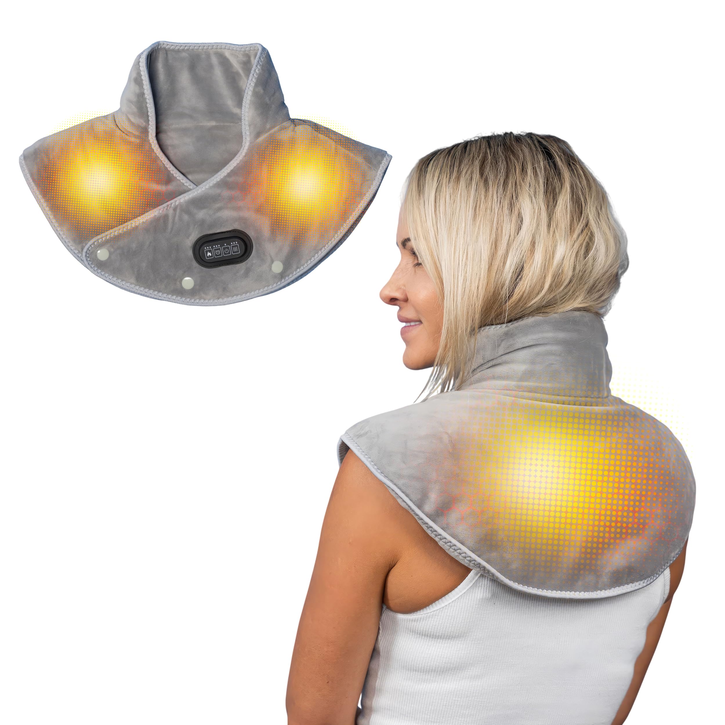 CALLIXE Thera Wrap - Almohadilla térmica inalámbrica para cuello, hombros y espalda superior | Masajeador eléctrico cervical con calor instantáneo y vibración para aliviar el dolor y relajación