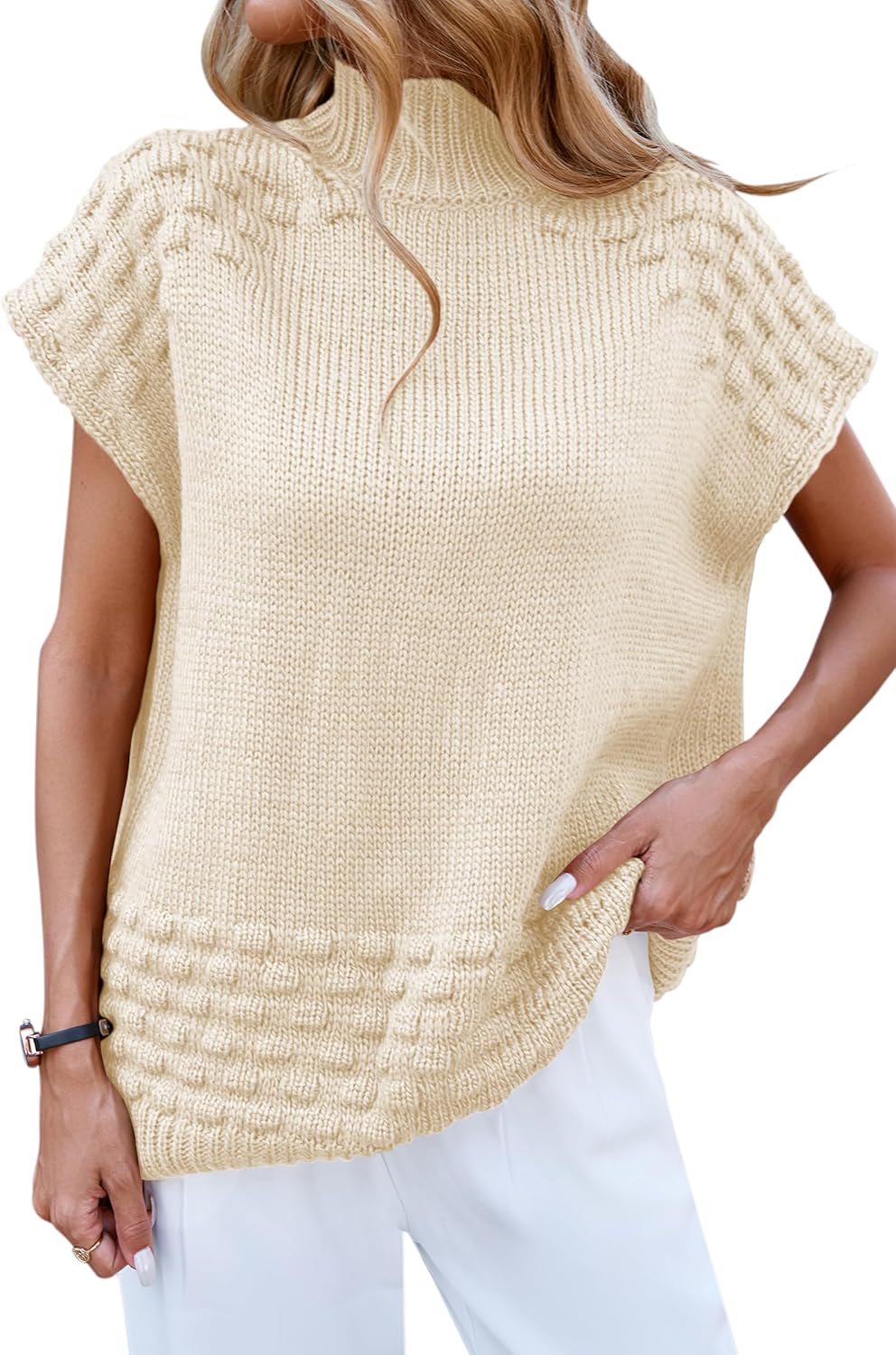 Cakulo Womens Oversized Sweater Vest Short Sleeve Mock Neck Fall Outfits Sleeveless Pullover Sweaters 2025