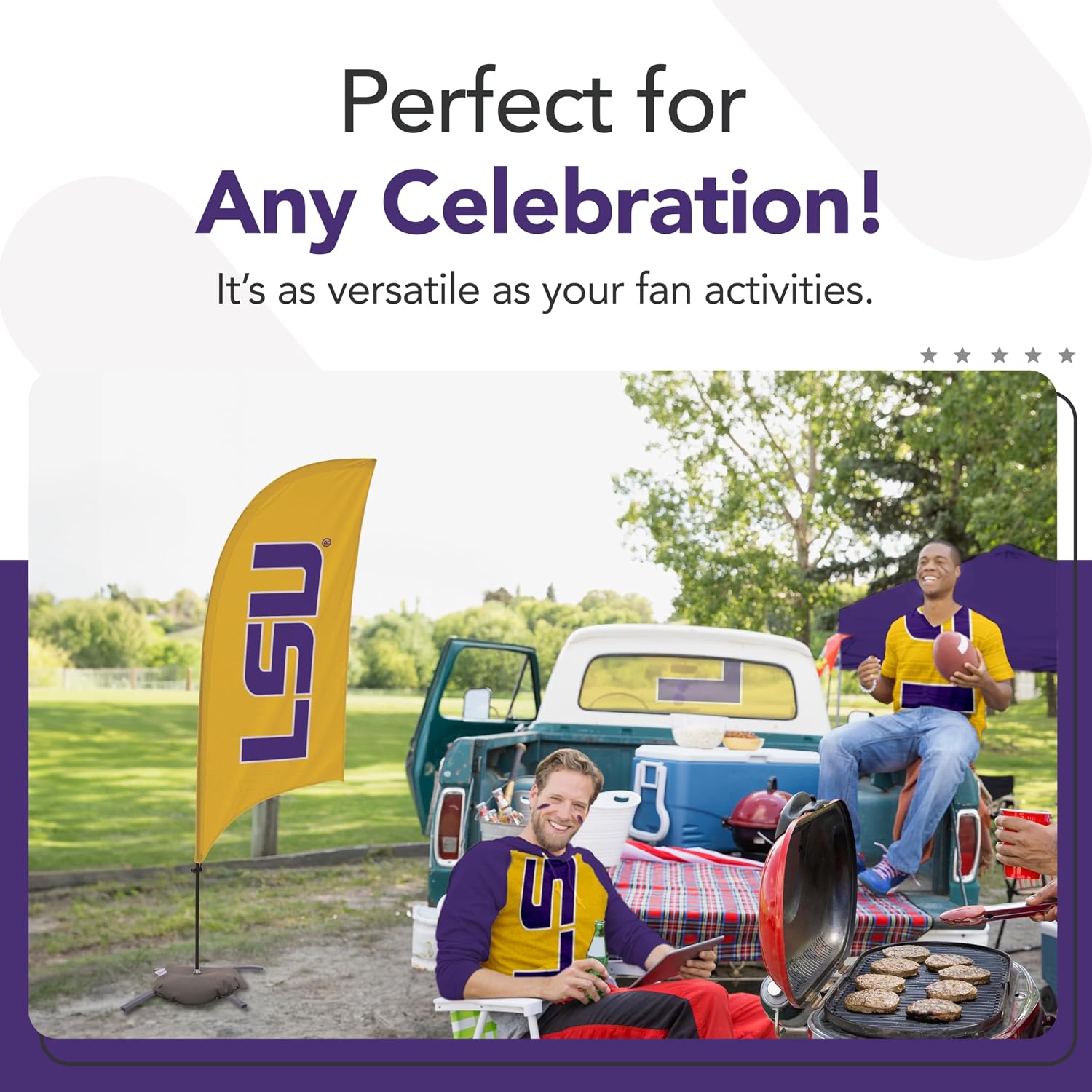 LSU Tigers College Sports Printed Feather Flag - NCAA Licensed - Super Polyester - School Banner (Yellow, Purple) (7.5' Cross Base)