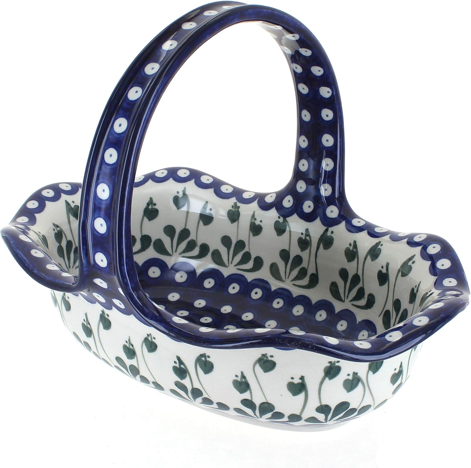 Blue Rose Polish Pottery - Georgia Blue Basket - 11" x 7" x 8" - Perfect for Bread, Fruit, Snacks or Table Centerpiece