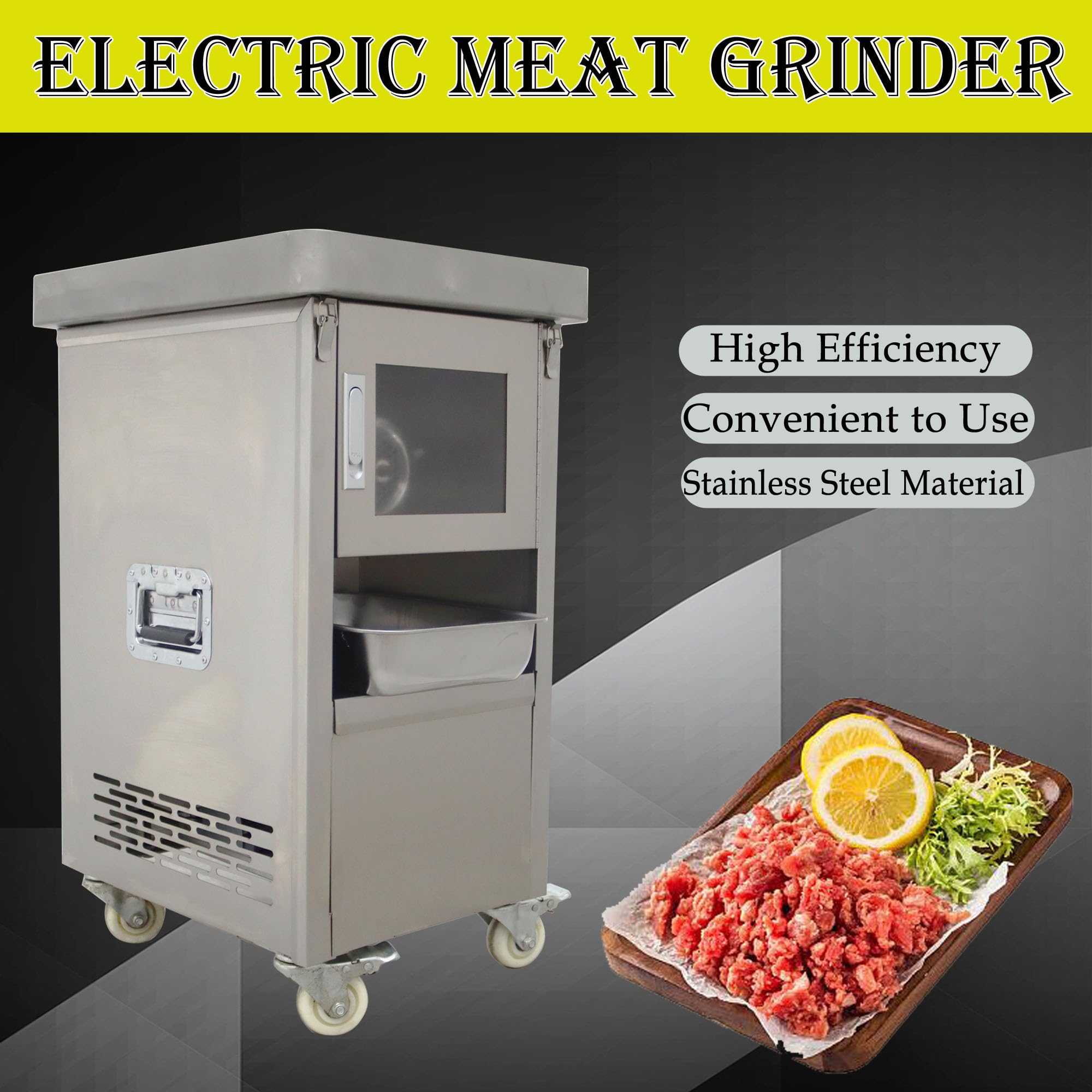 HQHAOTWU Electric Meat Grinder Stainless Steel Meat Mincer Sausage Stuffer Filling Grinding Machine Commercial Meat Grinders 8mm Sieve Plate with Tray for Supermarket, Restaurant 2200W 400KG/H
