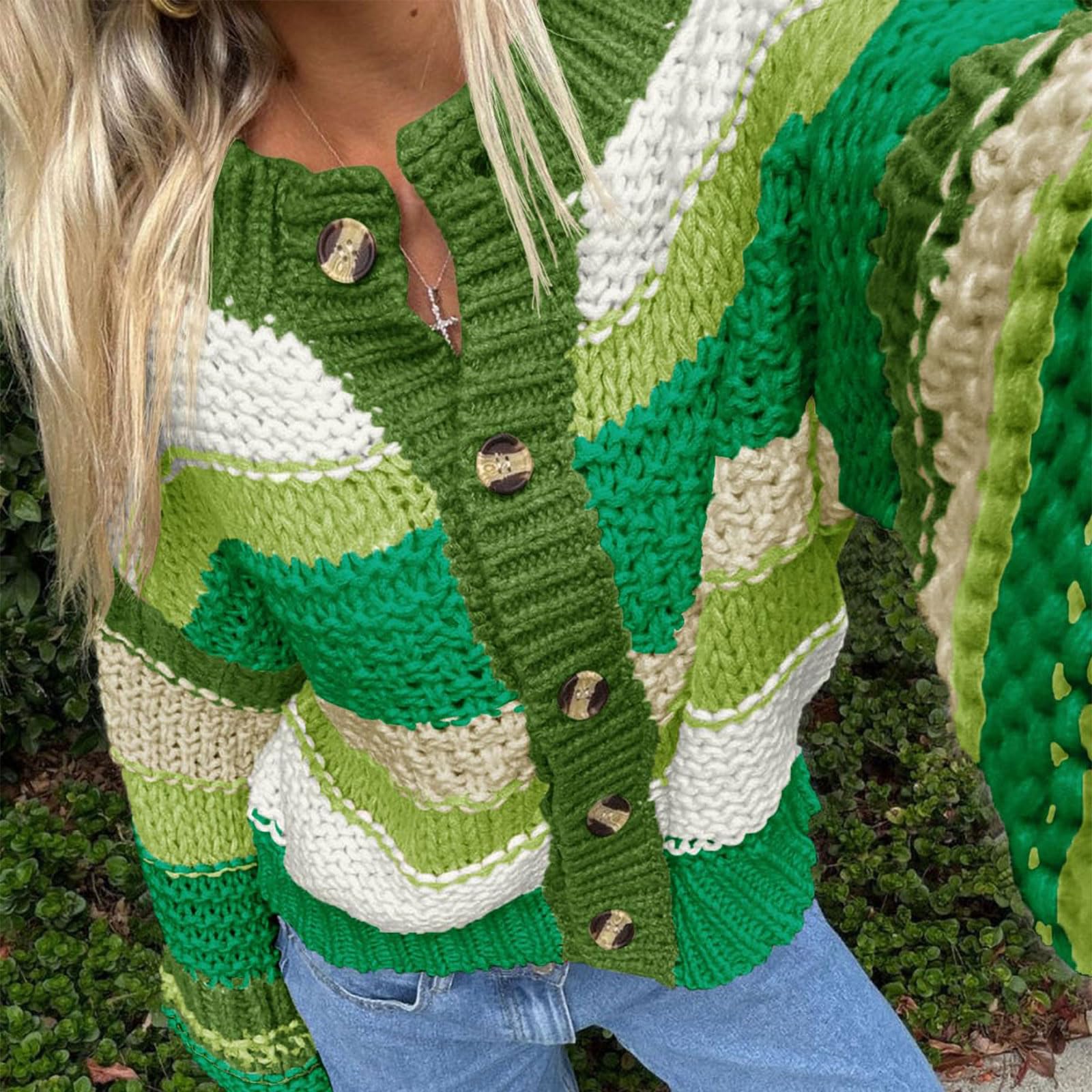 Generisch Strickjacke Damen Bunt Übergangsmantel Langarm Jacke Mit Knöpfen