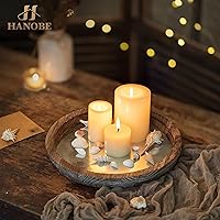 Vista 2 de Hanobe Bandeja Portavelas: Bandeja Redonda de Madera Decorativa con Espejo para Velas, Pequeño Centro de Mesa Estilo Granja, Bandejas Rústicas