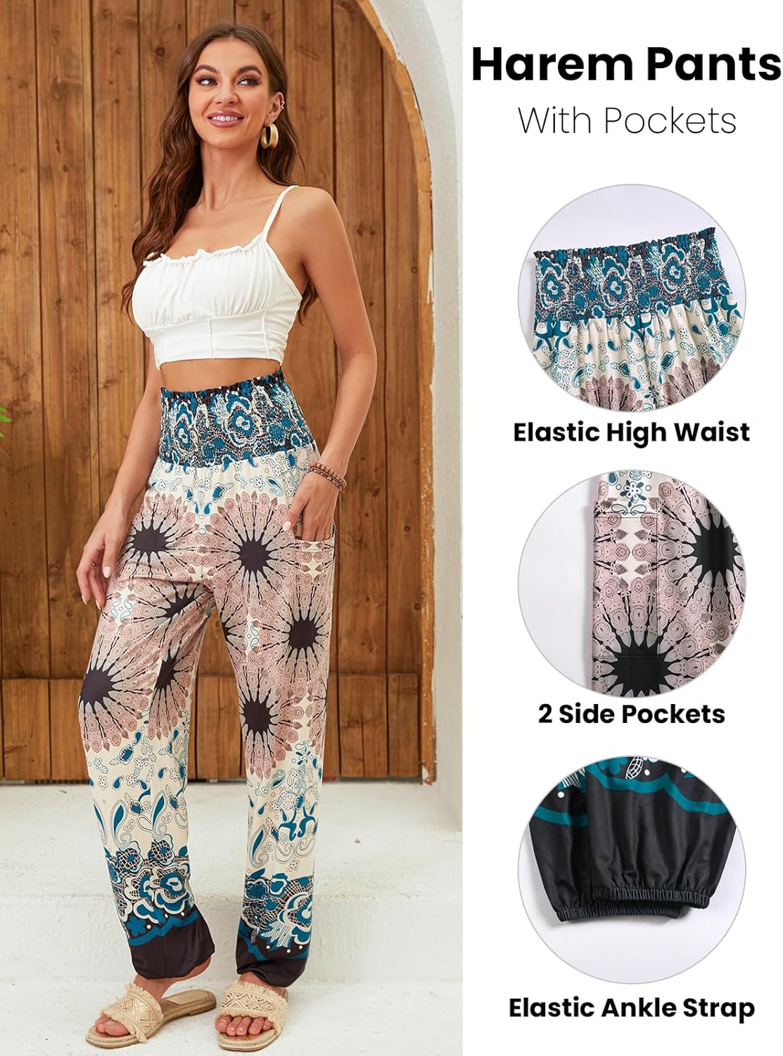 QIANXIZHAN Women's Harem Pants, High Waist Yoga Boho Trousers with Pockets - Image 4