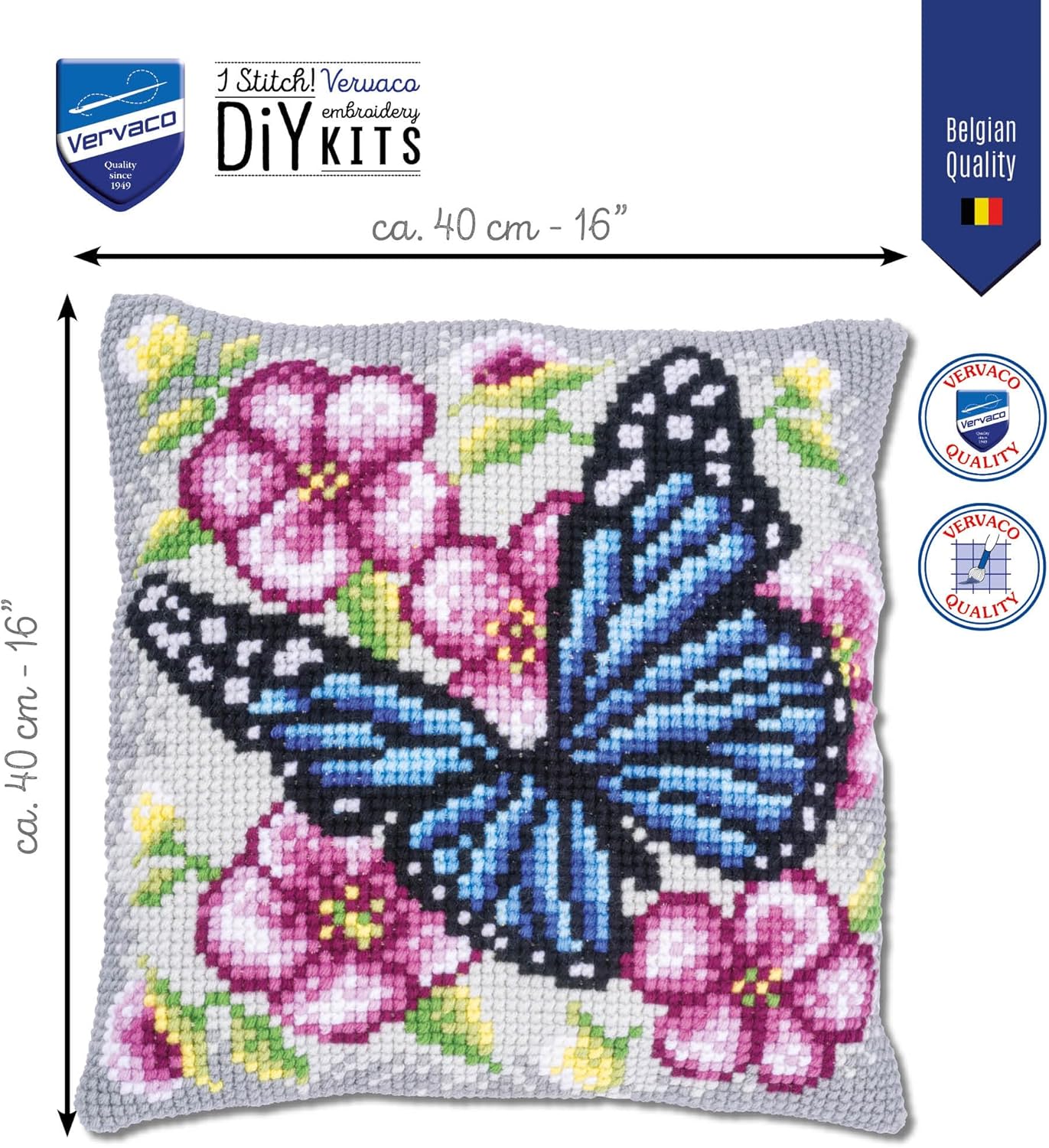 Vervaco Butterfly Among Flowers Pillow Cover Needlepoint Kit