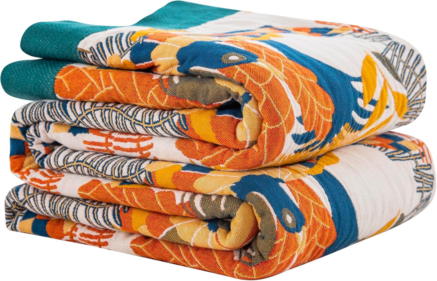 100% Muslin Cotton Throw Blanket for Bed Couch Chair, Boho Floral Bird Colorful Retro Quilt Ultra Soft Reversible Gauze Blanket for All Season, 90"x98" - Image 7