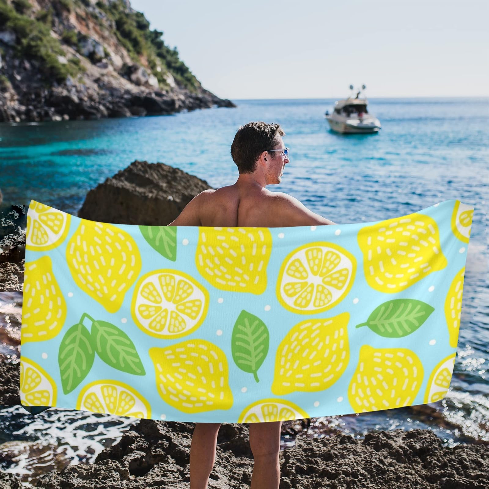 Amazon.com: OTVEE Lemon on Blue Background Beach Towel