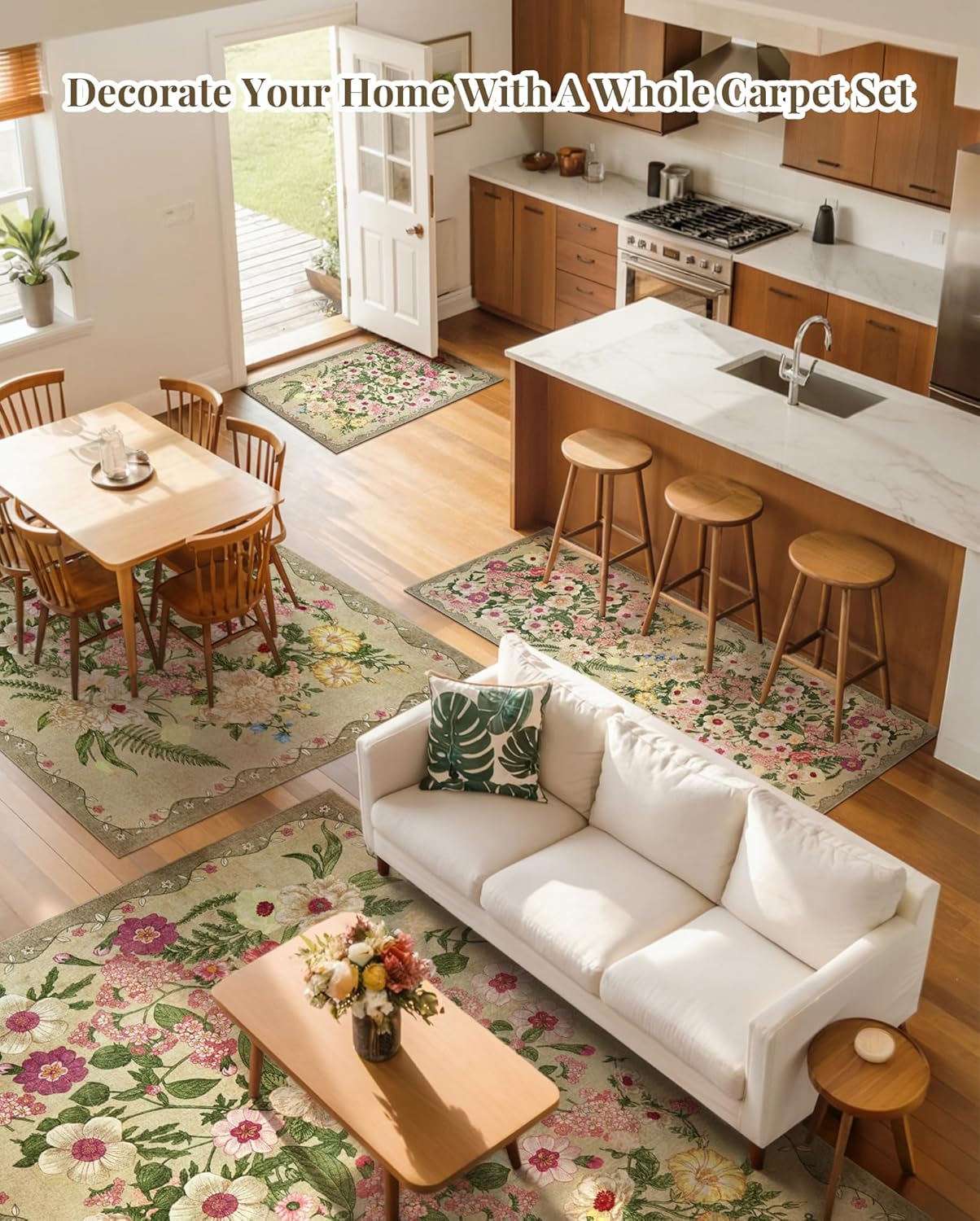 Floral Rug for Living Room - 4x6 Washable Area Rugs Non-Slip Soft Low-Pile Stain Resistant Carpet Flower Vintage Indoor Rug for Bedroom Dining Room Office Nursery Room, Brown