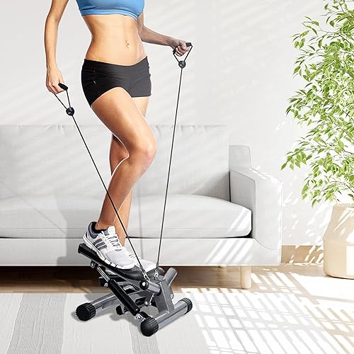 Miniatura 8 de BalanceFrom Máquina de escalones ajustable y contador de pasos, máquina de entrenamiento de piernas y mini escalera con bandas de resistencia, para