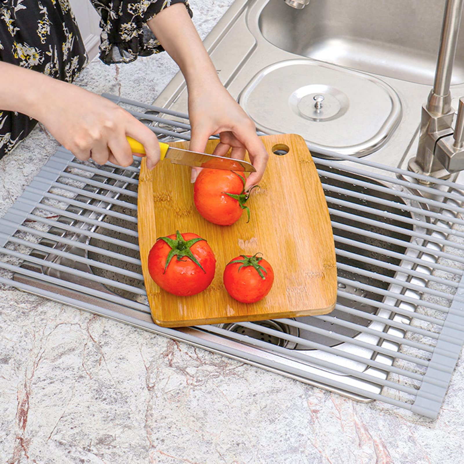 rejilla escurridora, Escurridor de platos acero inoxidable sobre el fregadero, enjuagadora frutas y verduras, varios tamaños(44.5 * 33cm)