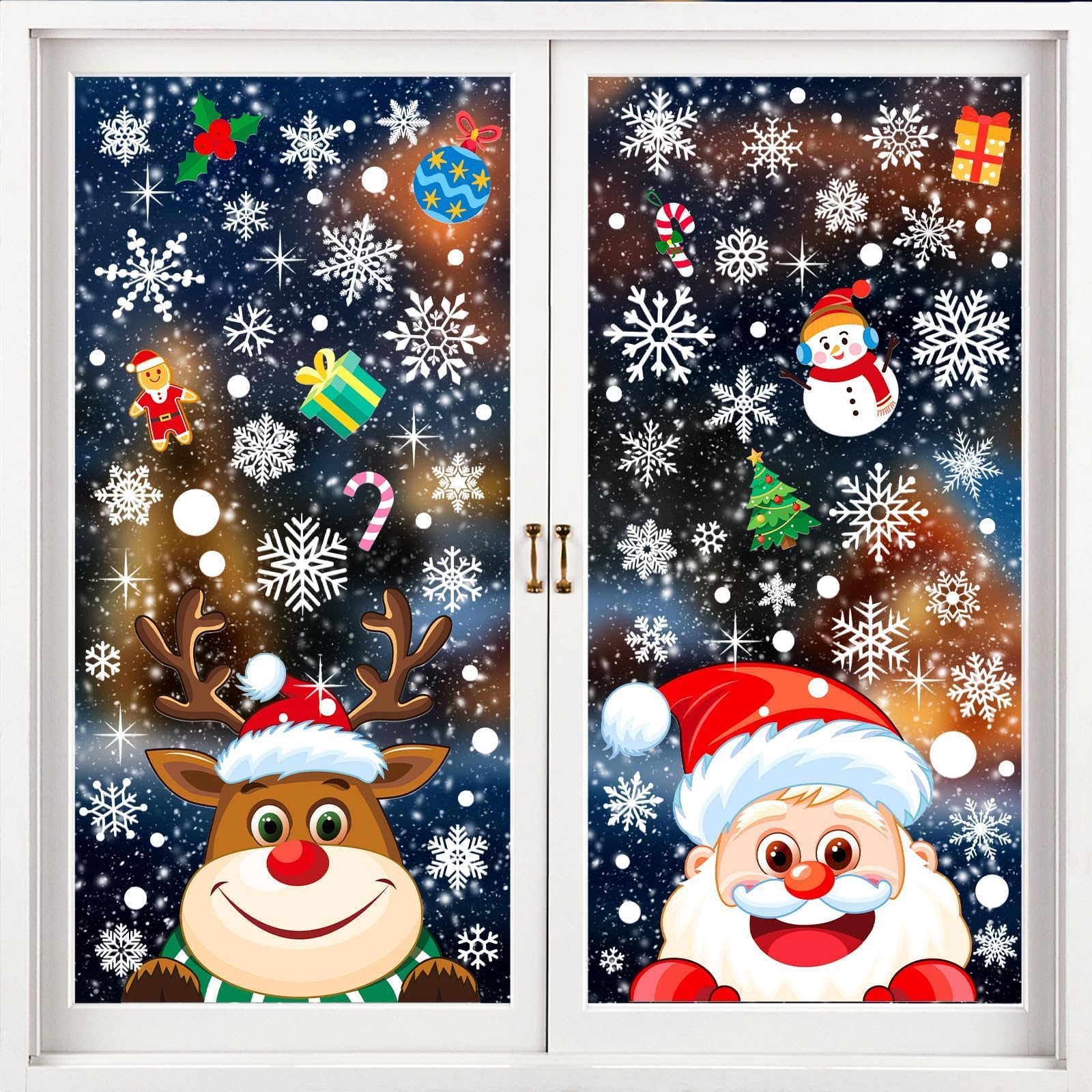 Christmas Window Clings - 145 Pcs Xmas Glass Stickers, Santa, Snowflakes, Reindeer, Snowman for Christmas Decorations Window Décor Ornaments Xmas Party Supplies