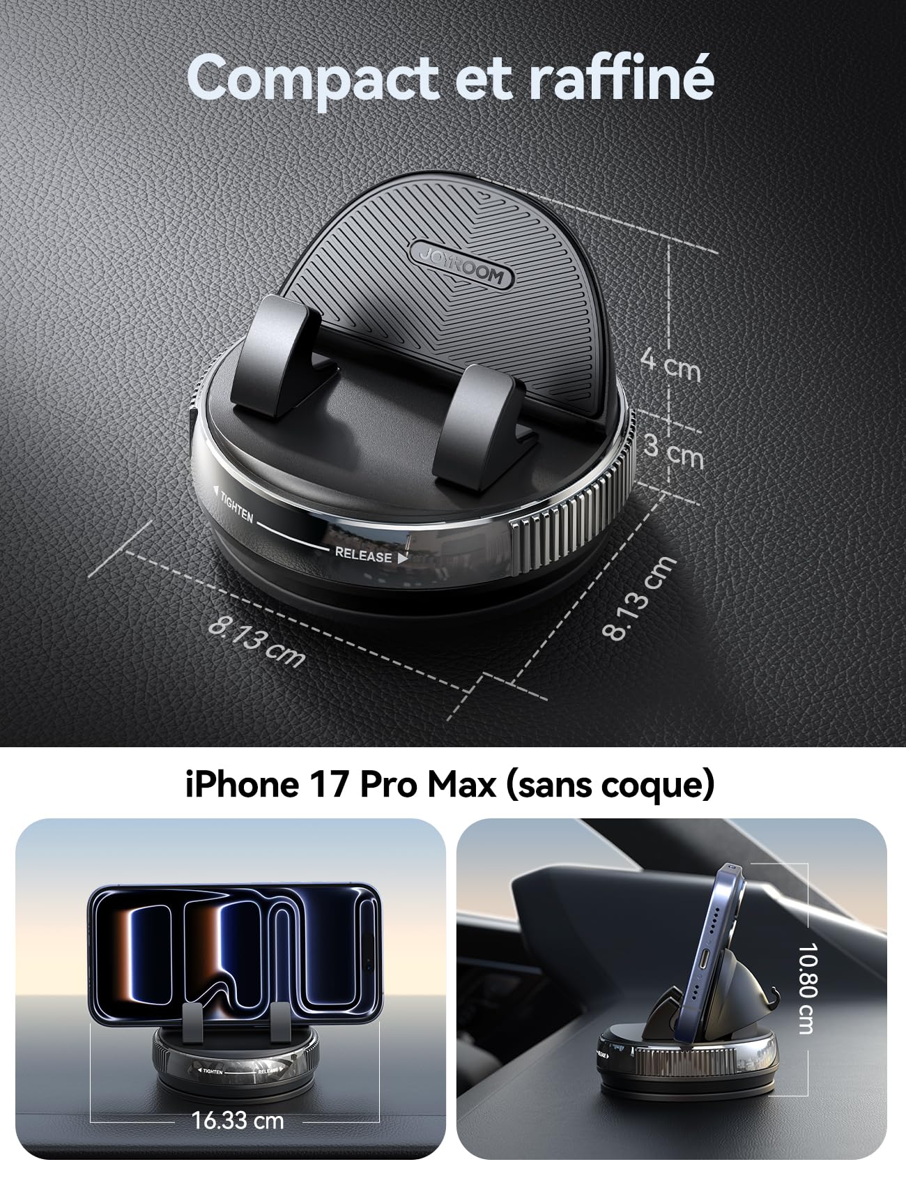 JOYROOM Support Téléphone Voiture Tableau de Bord [Gel & Ventouse] Porte Telephone Voiture Compatible avec Coques jusqu'à 19 mm, Car Phone Holder pour iPhone/Samsung/Google/Android Smartphones