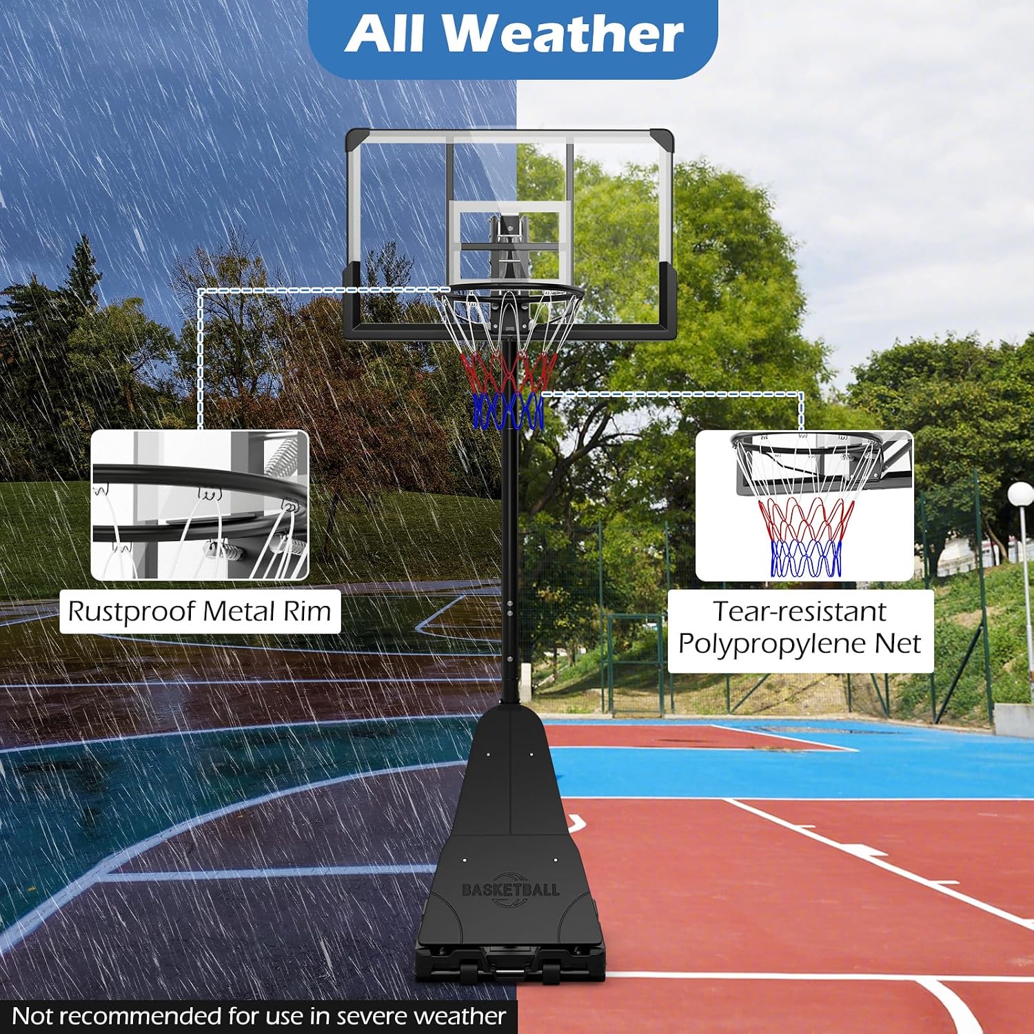 GYMAX Basketball Hoop, 4.9-10 FT Height Adjustable Basketball Goal with 44 Inch PC Backboard, Rebound Plate & Wheels for Kids Teens Adults, Portable Basketball Hoop for Indoor & Outdoor