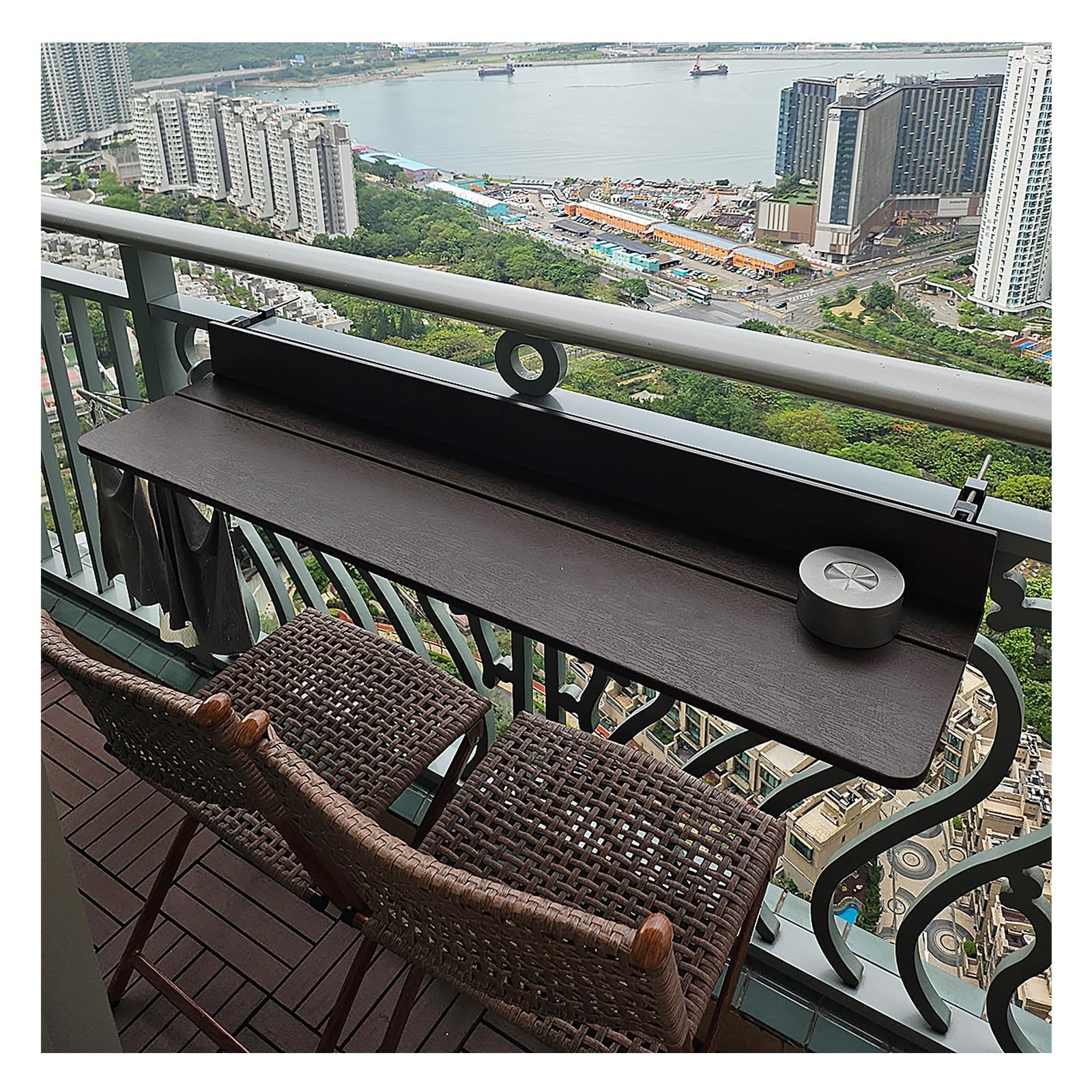 Table de balcon pliable gain de place sans perçage pour petit balcon noir