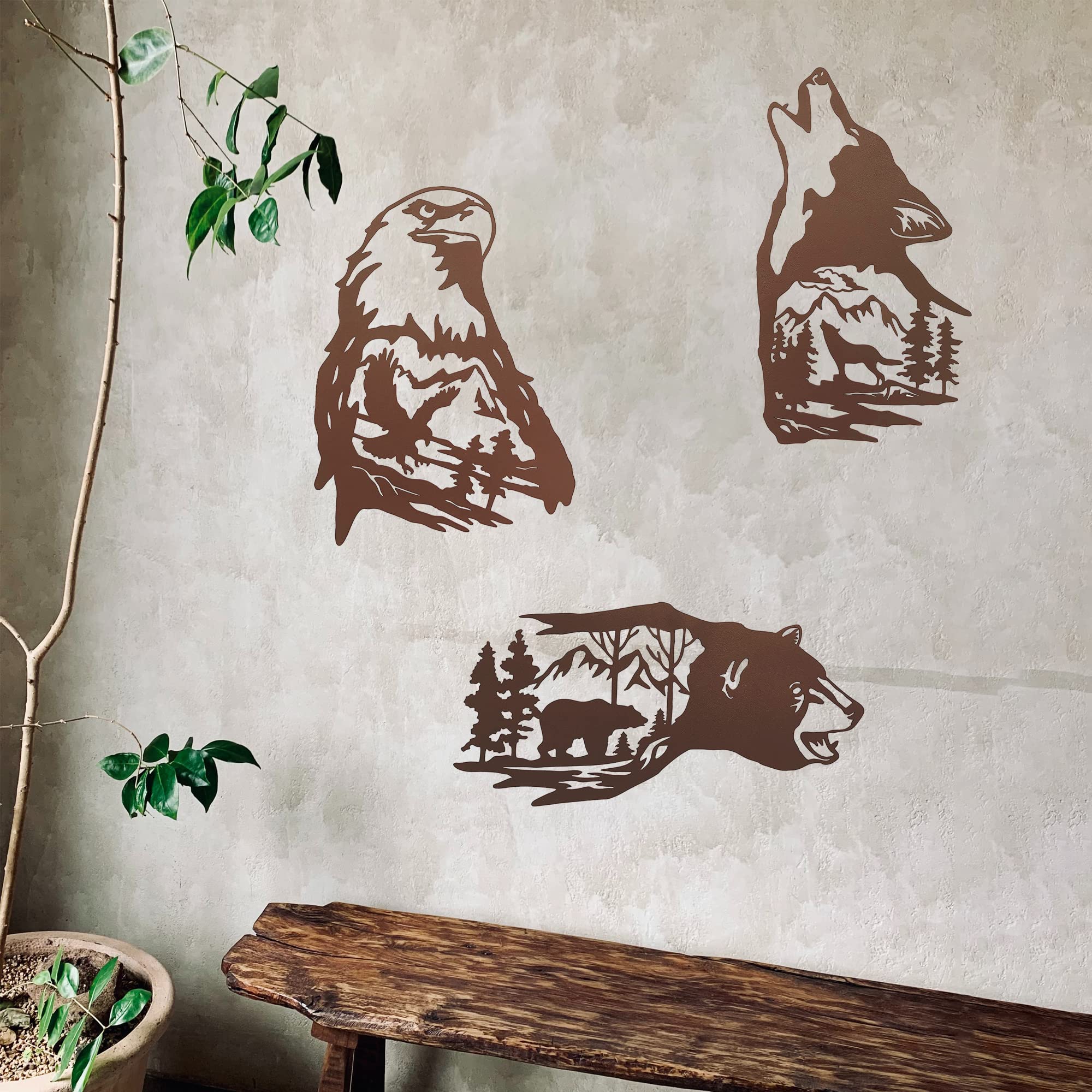 J-Fly Metal Bear & Wolf Eagle Laser Cut Wall Art - Rustic Cabin Decor - 3 Pack for Living Room Bedroom, Bathroom & Outdoor - Image 3