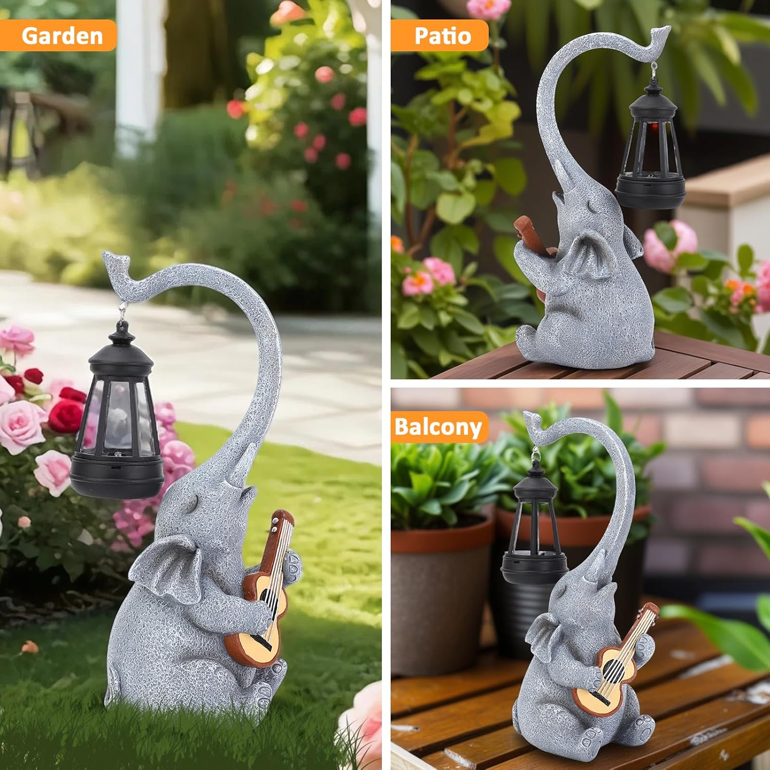 Solar Garden Decor Elephant Statues with Guitar Lights, Unique Outdoor Garden Gifts for Mom, Birthday Housewarming Gifts and Yard Lawn Balcony Decoration - Image 8