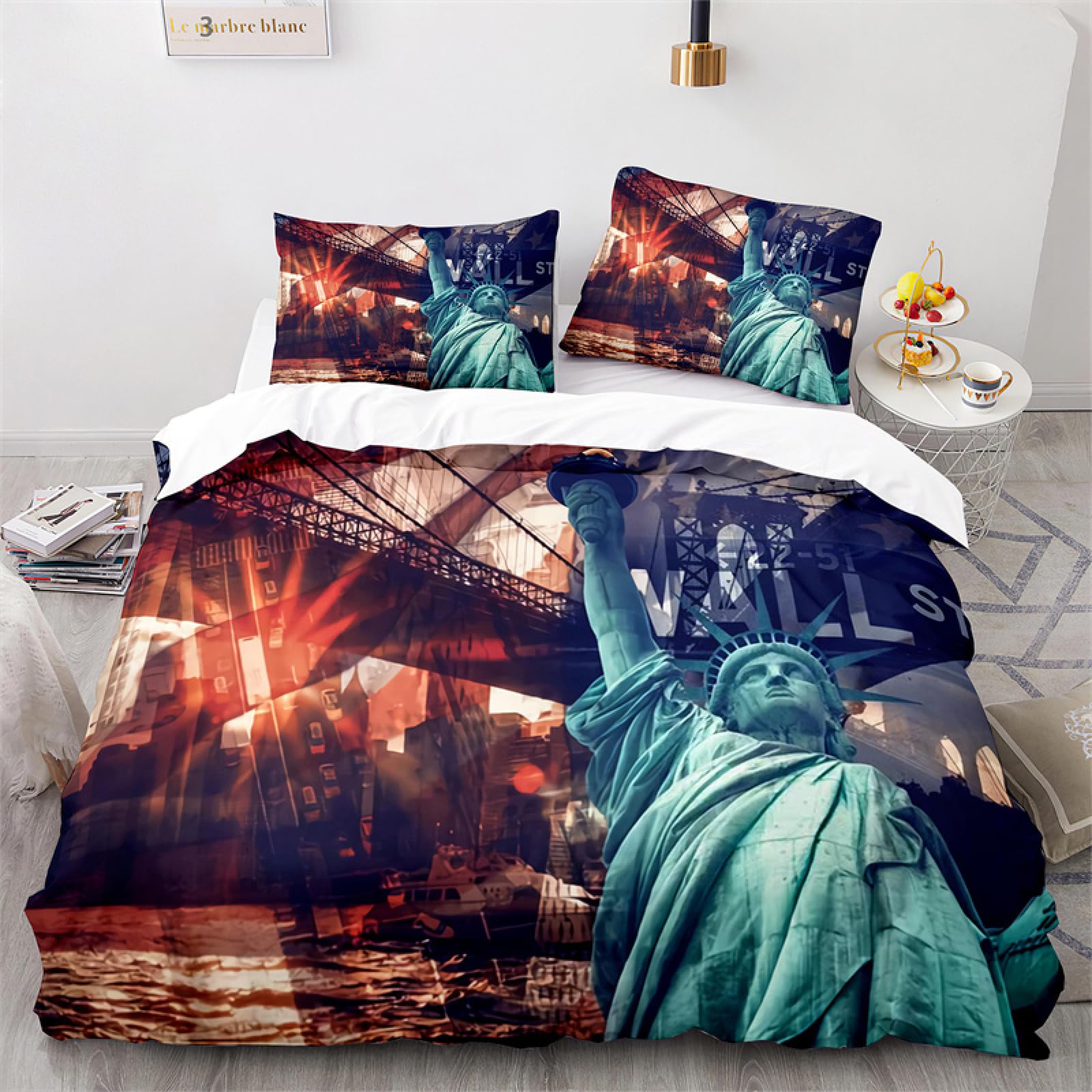CHCHNXY New York Bedding Double Bed Set Soft Microfibre Duvet Cover Set With Zipper Closure,Lightweight Quilt Covers 78"X78"+2 Pillowcases 19"X29"For Kids Adults Bedroom Decor