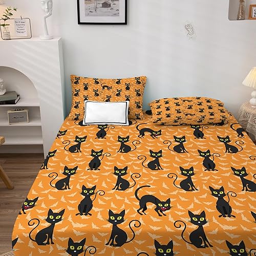 Miniatura 107 de Sábanas de murciélago tamaño individual – Juego de sábanas de Halloween para niños y niñas, juego de sábanas en blanco y negro, microfibra suave