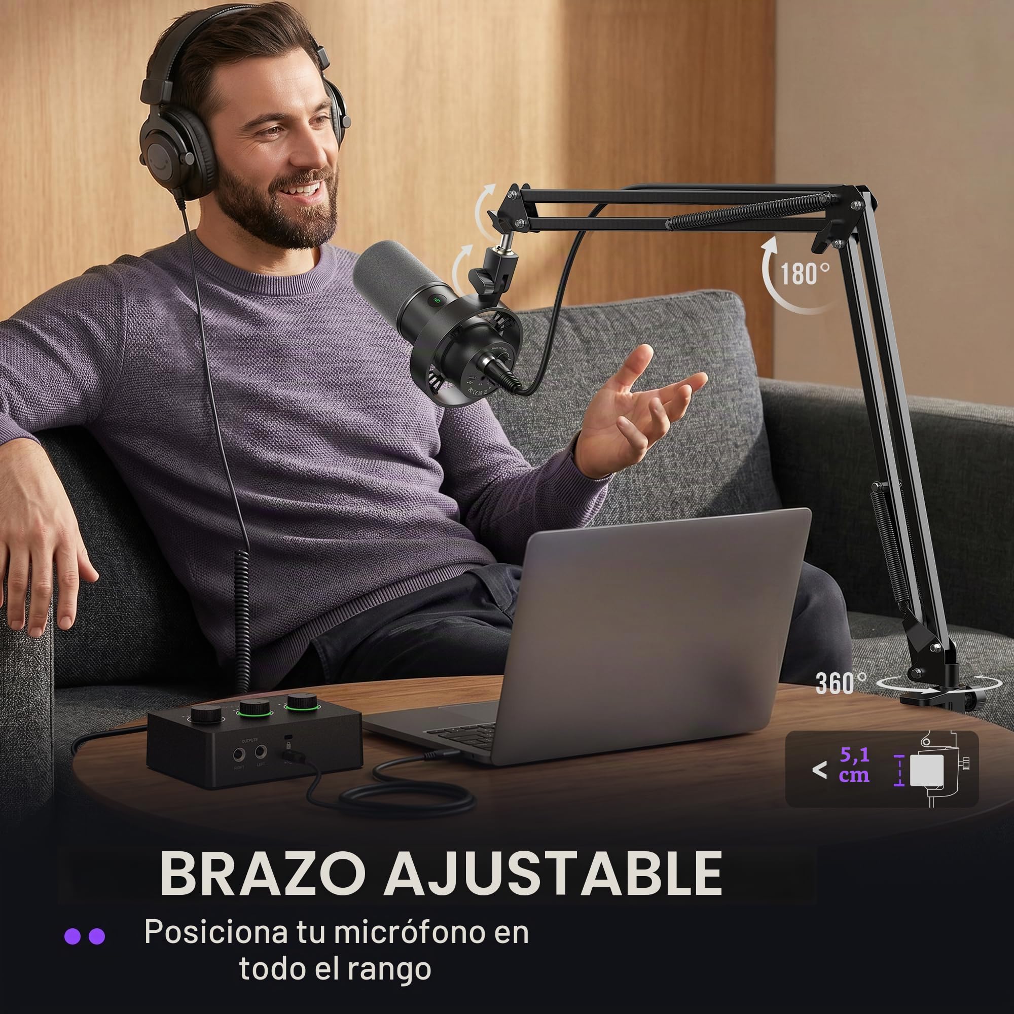 FIFINE K688CT - Kit de micrófono para podcast, micrófono dinámico USB/XLR con brazo de brazo para mezclador PC/XLR, micrófono para juegos con botón de silencio, conector para auriculares para voz, voz