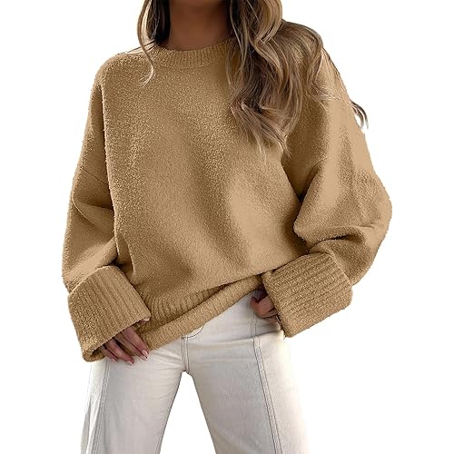 ANRABESS Women's Oversized Sweaters 2025 Long Sleeve Fuzzy Knit Casual Chunky Pullover Sweater Fall Outfits Clothes