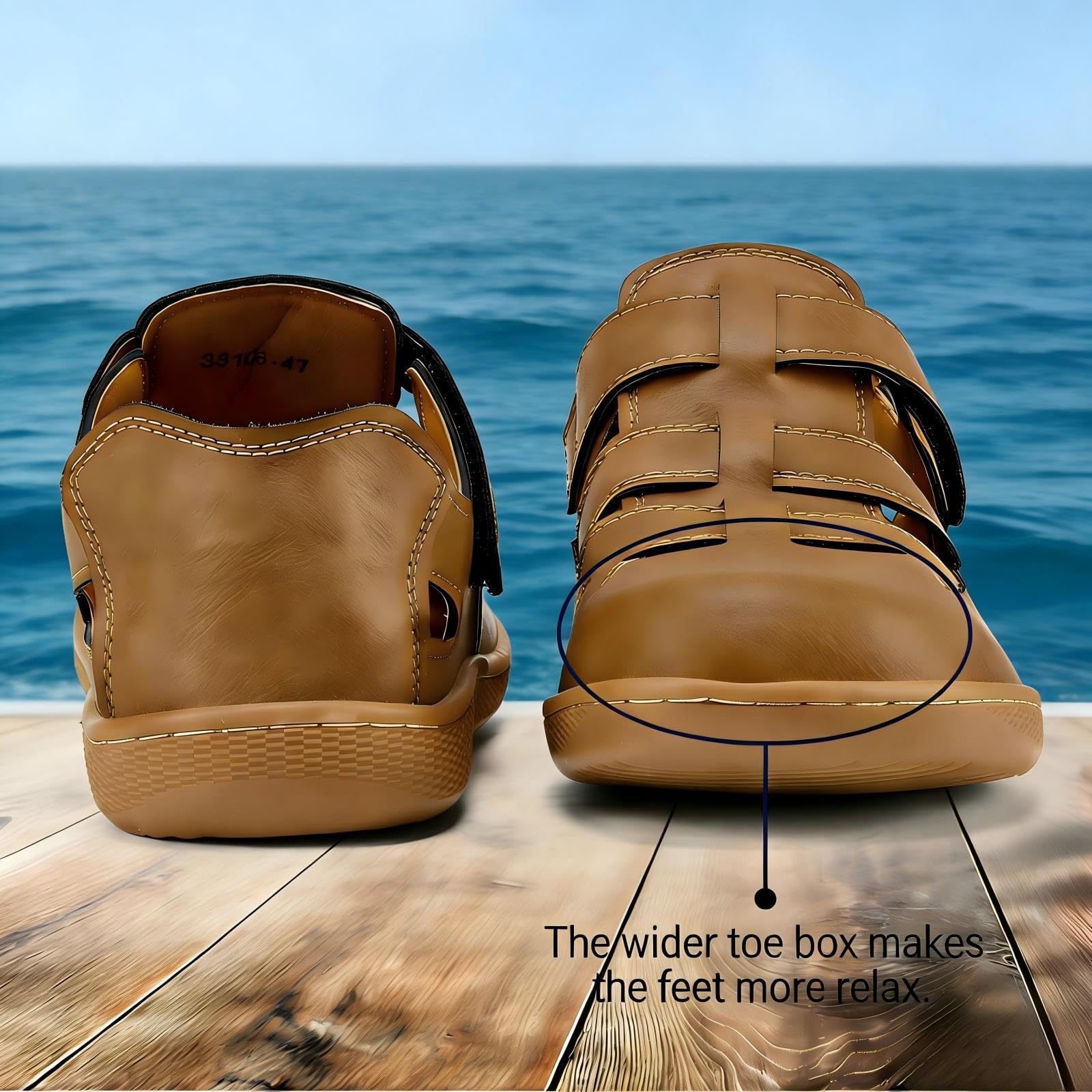 Sandales d'été en cuir pour homme bout large sport activités de plein air chaussures Légères randonnée la plage et le trekking Sandales