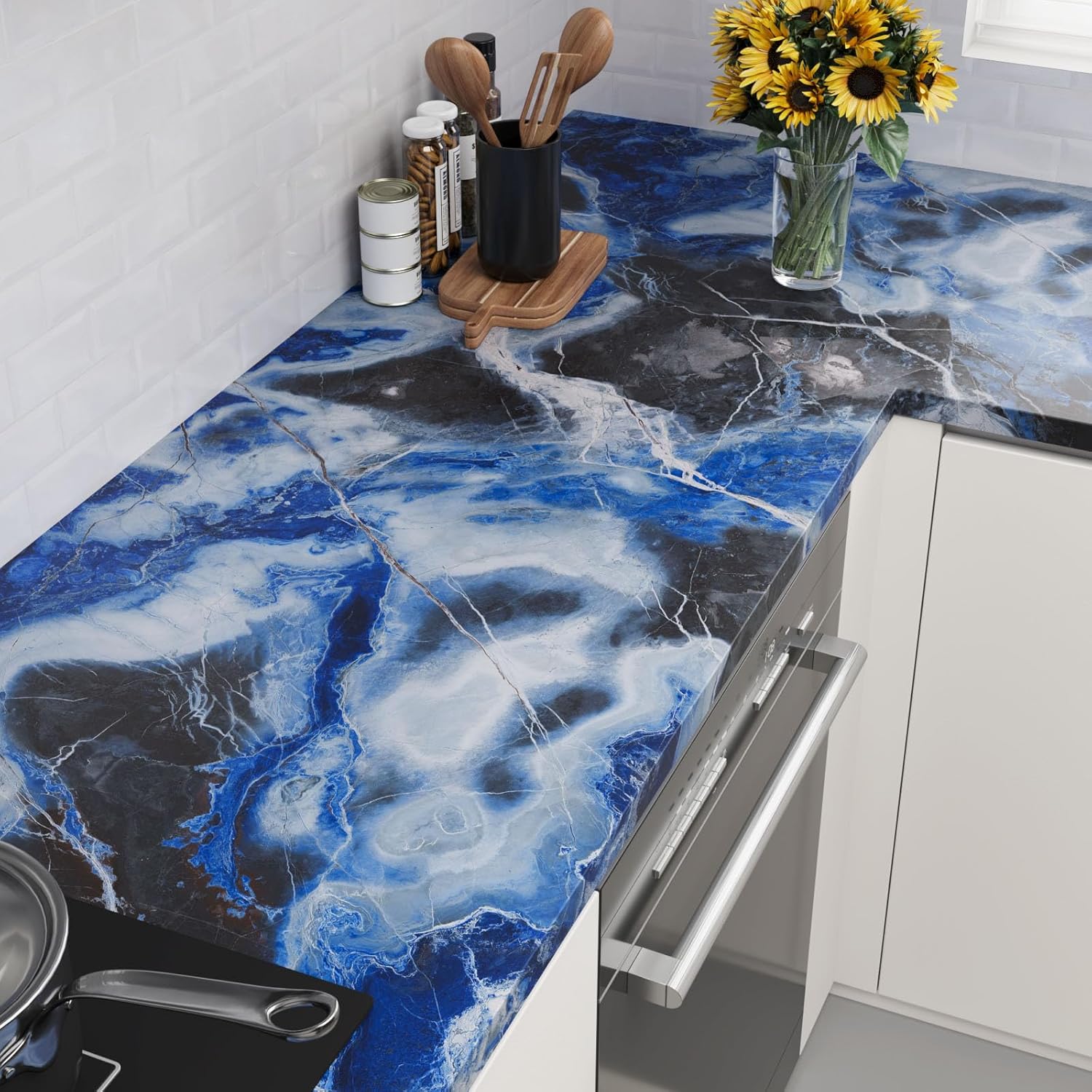 VaryPaper 15.7''x78.7'' Abstract Royal Blue Marble Contact Paper Waterproof Marble Wallpaper Peel and Stick Countertops Table Vinyl Wrap Self Adhesive Removable Wall Paper for Kitchen Bedroom Bathroom