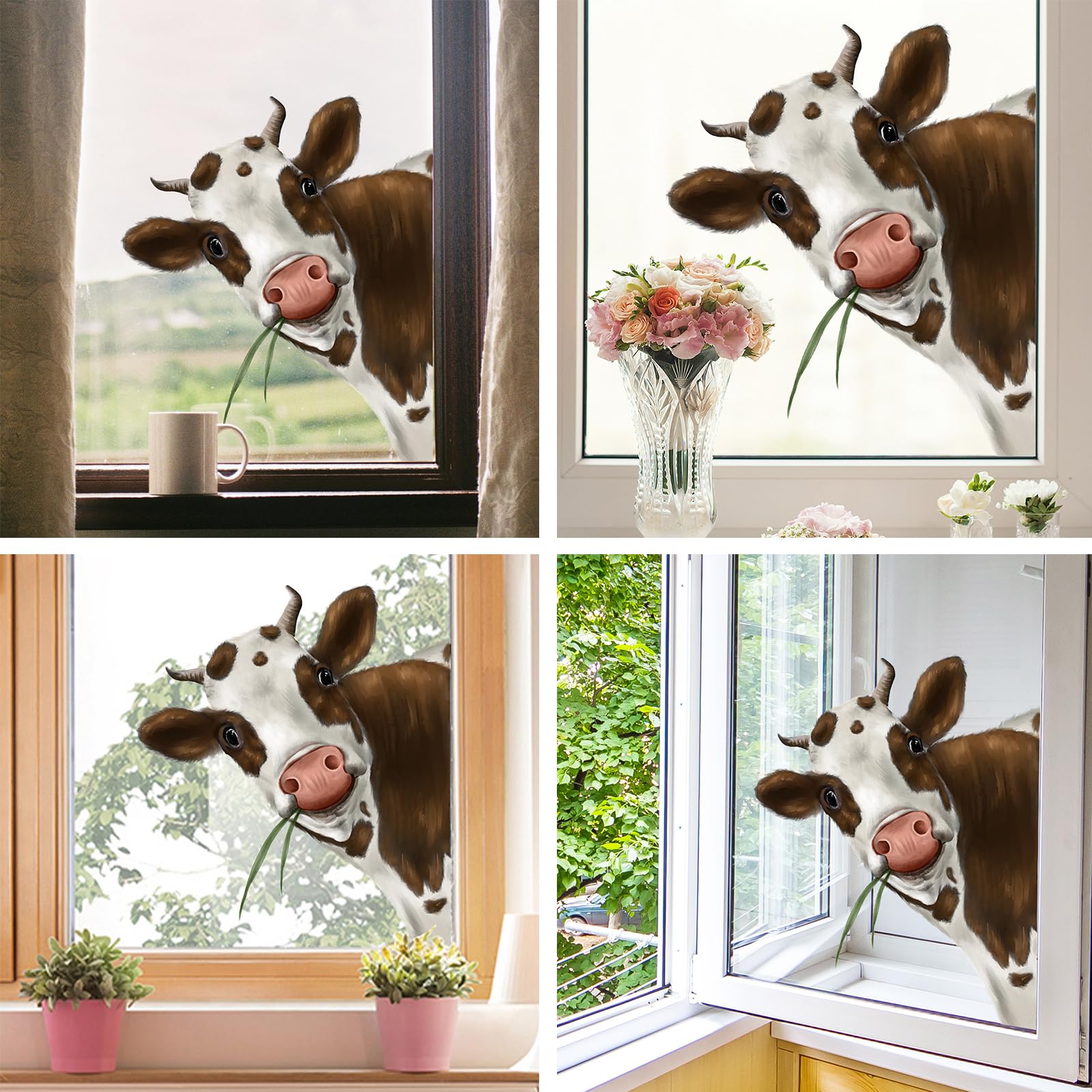 3 Pegatinas Vaca - Pegatinas 3D Animales Divertidos - Vacas Para Salón, Dormitorio, Habitación Infantil, Ventana, Puerta, Pared - 30x30 Cm