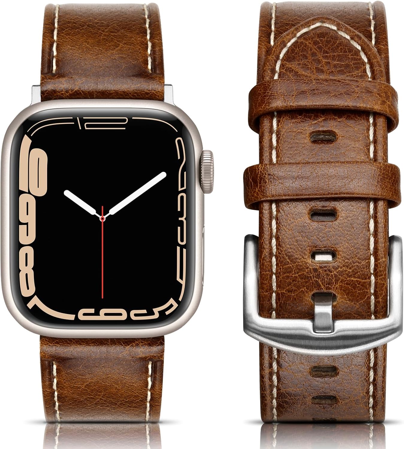 Leather Band Compatible with Apple Watch Bands 46mm 45mm 44mm 42mm (Series 1/2/3) Men Women, Vintage Genuine Leather Replacement Wristband for iWatch Series 10 9 8 7 6 5 4 3 2 1 SE Retro Walnut