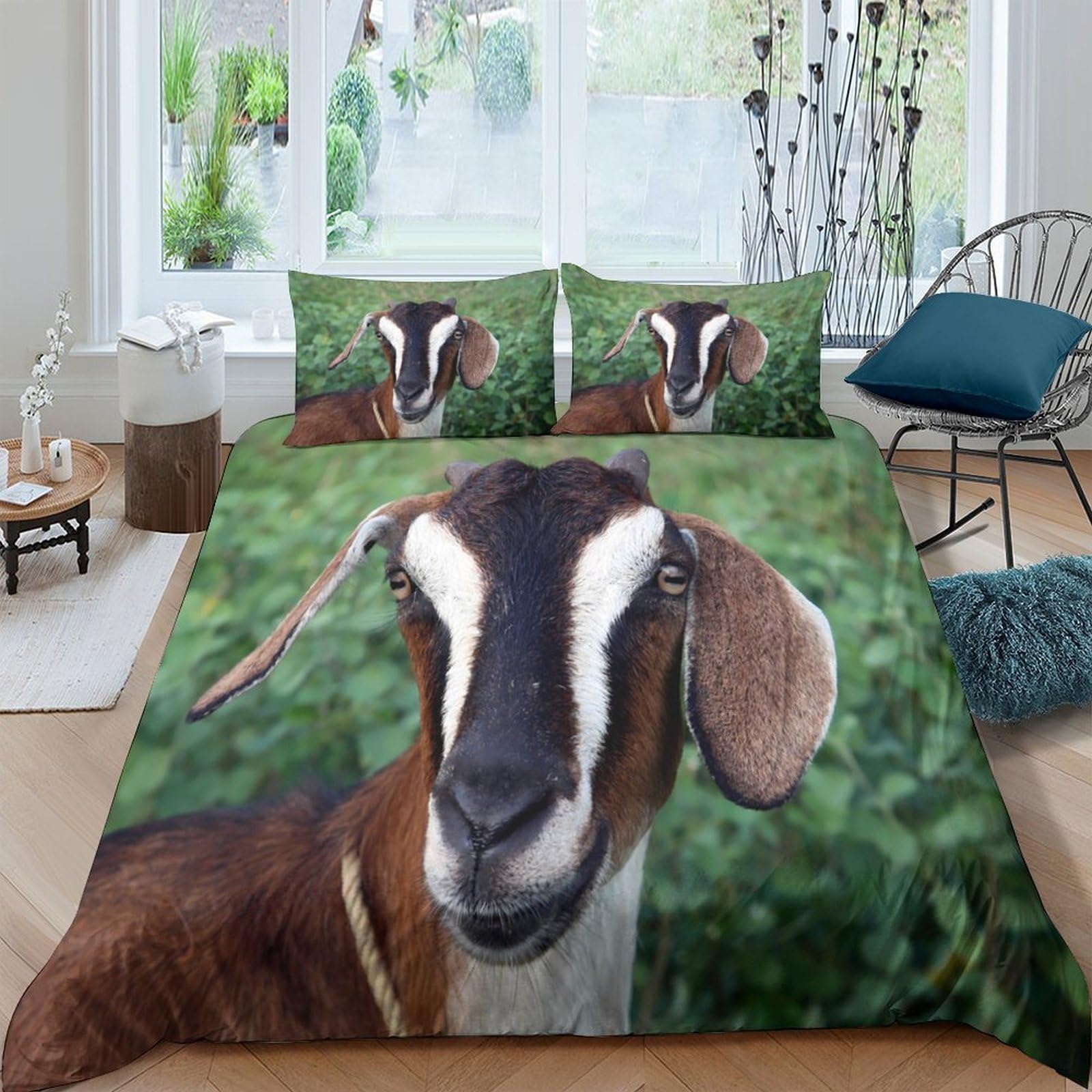 Ctjqhvkz Style-7 3D Printed Lifelike Goat Pattern Fitted Sheet Microfiber Soft Breathable Farm Pasture Bed Cover For Bedroom Dorm Mattress Protection Decor Single（135X200cm）